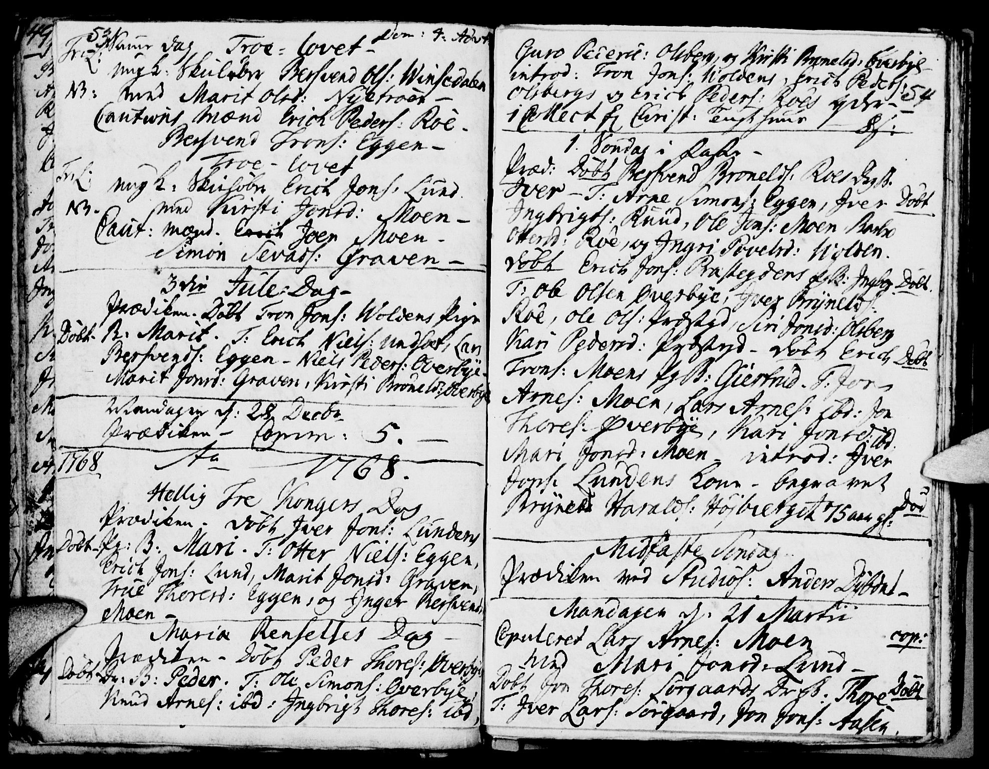 Tynset prestekontor, SAH/PREST-058/H/Ha/Haa/L0005: Parish register (official) no. 5, 1761-1776, p. 53-54