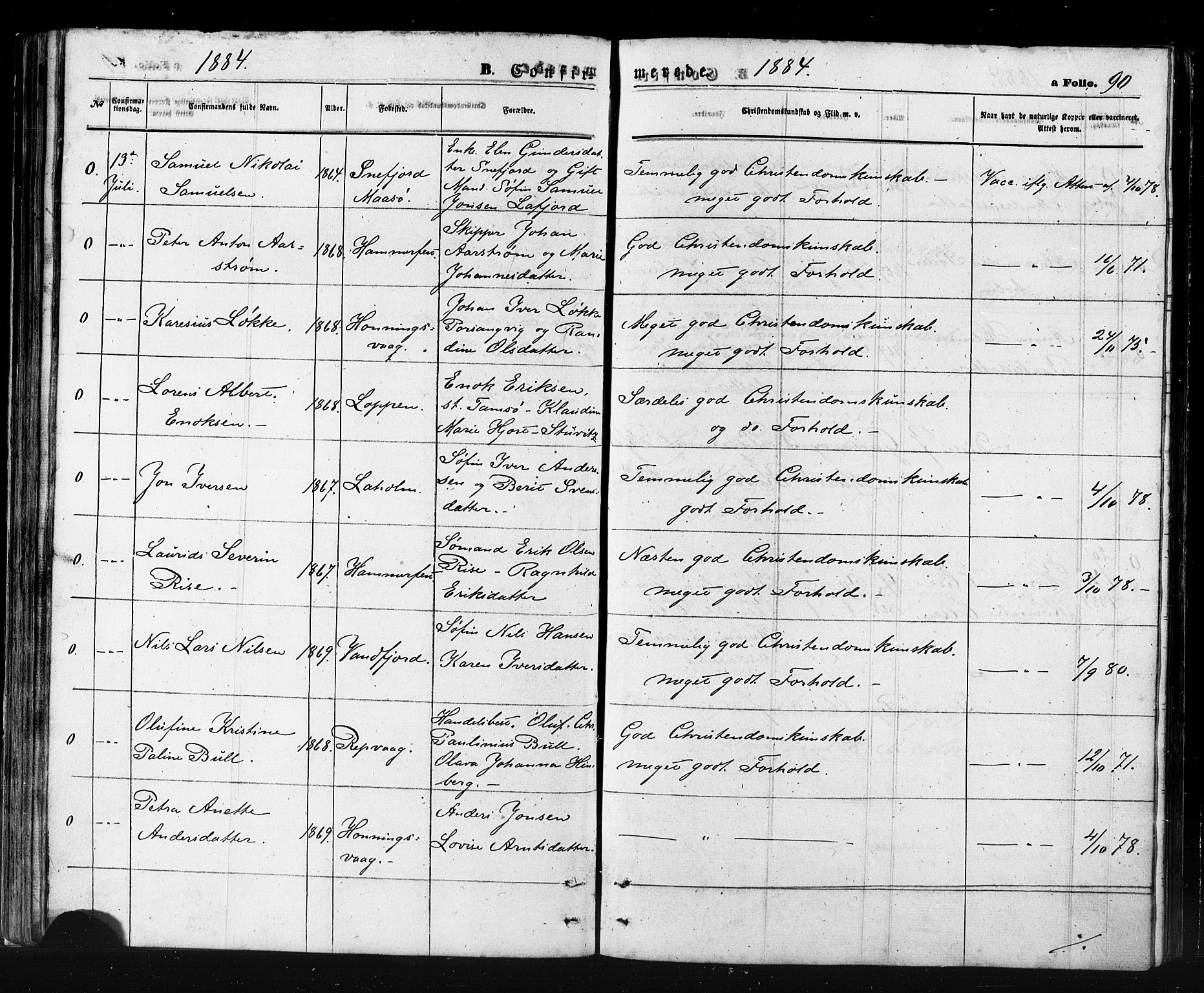 Måsøy sokneprestkontor, AV/SATØ-S-1348/H/Ha/L0006kirke: Parish register (official) no. 6, 1861-1886, p. 90