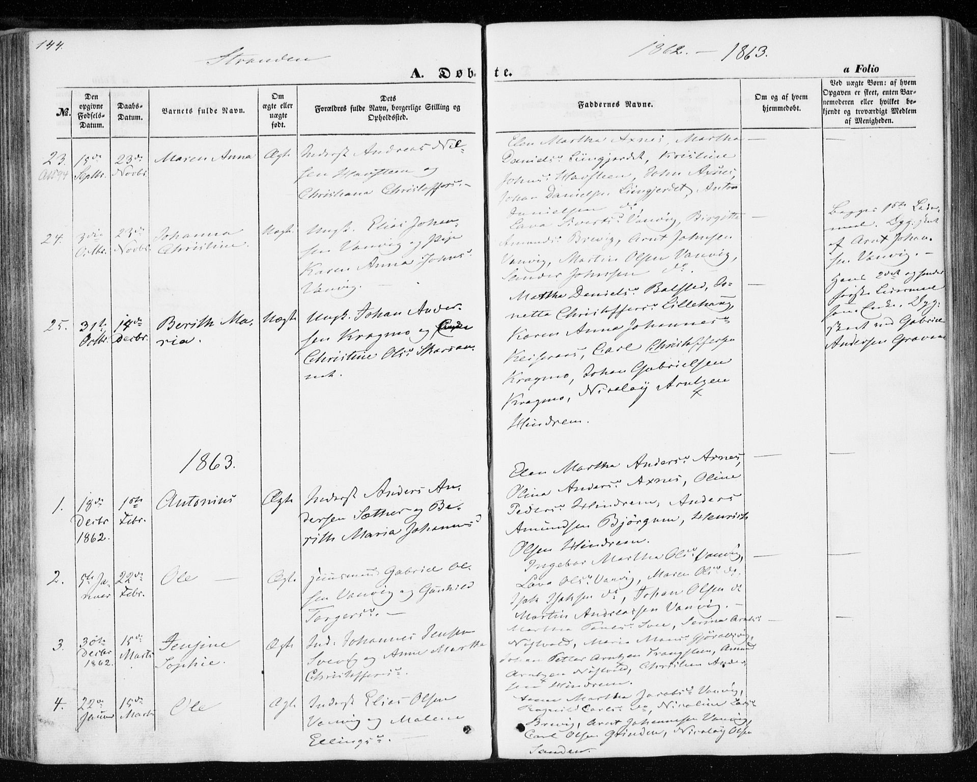 Ministerialprotokoller, klokkerbøker og fødselsregistre - Nord-Trøndelag, SAT/A-1458/701/L0008: Parish register (official) no. 701A08 /2, 1854-1863, p. 144