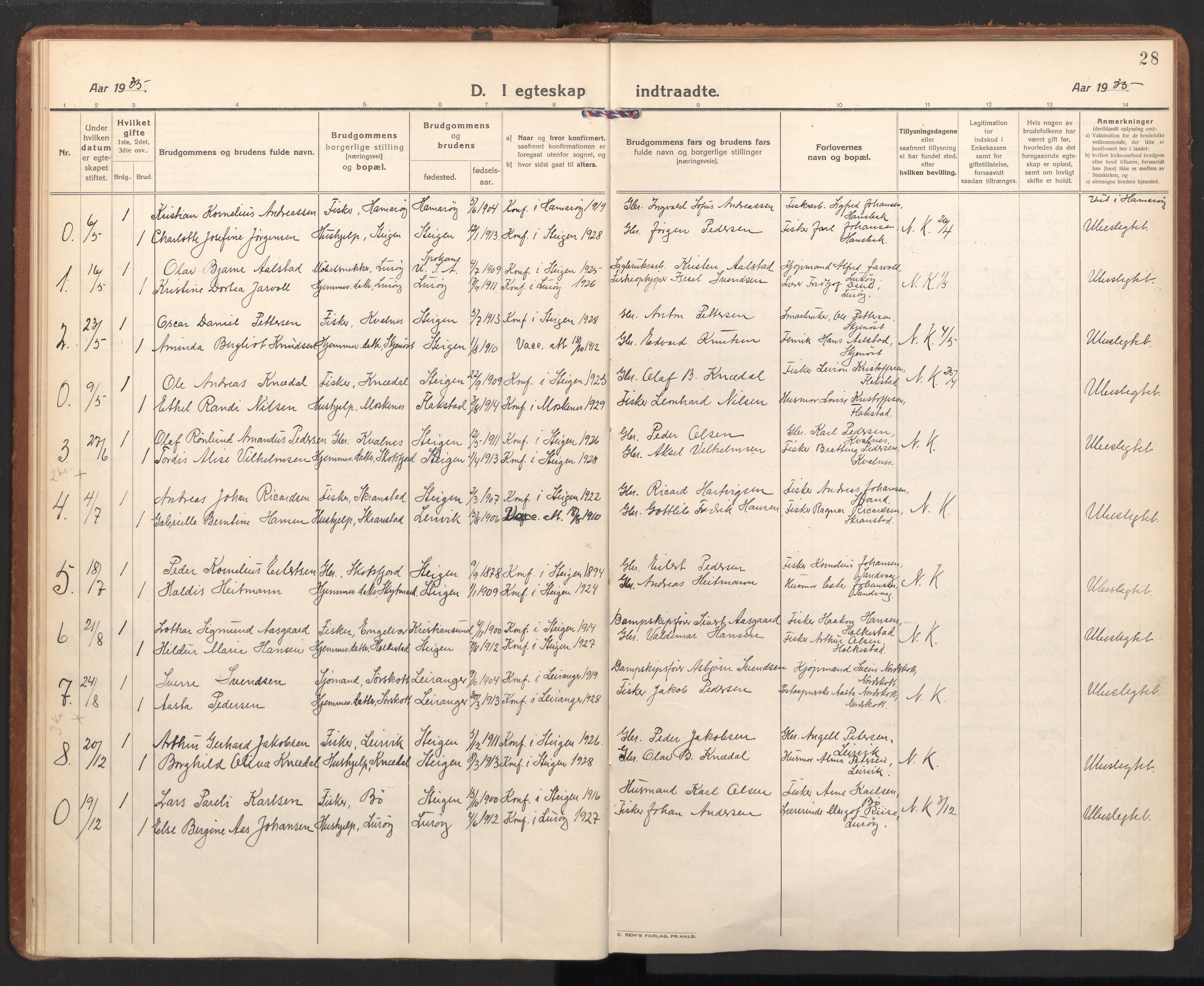 Ministerialprotokoller, klokkerbøker og fødselsregistre - Nordland, AV/SAT-A-1459/855/L0809: Parish register (official) no. 855A18, 1921-1939, p. 28