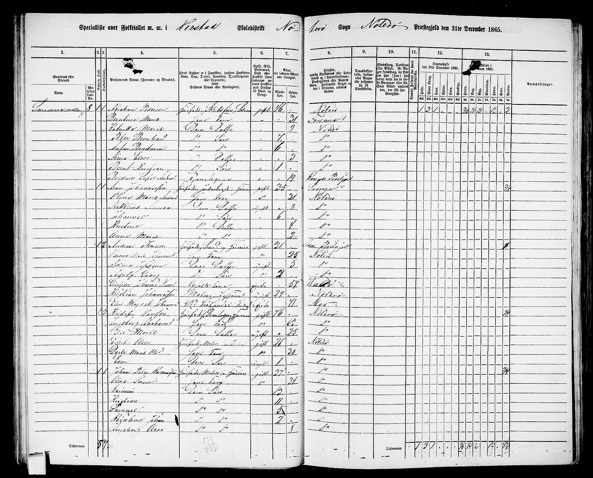 RA, 1865 census for Nøtterøy, 1865, p. 44