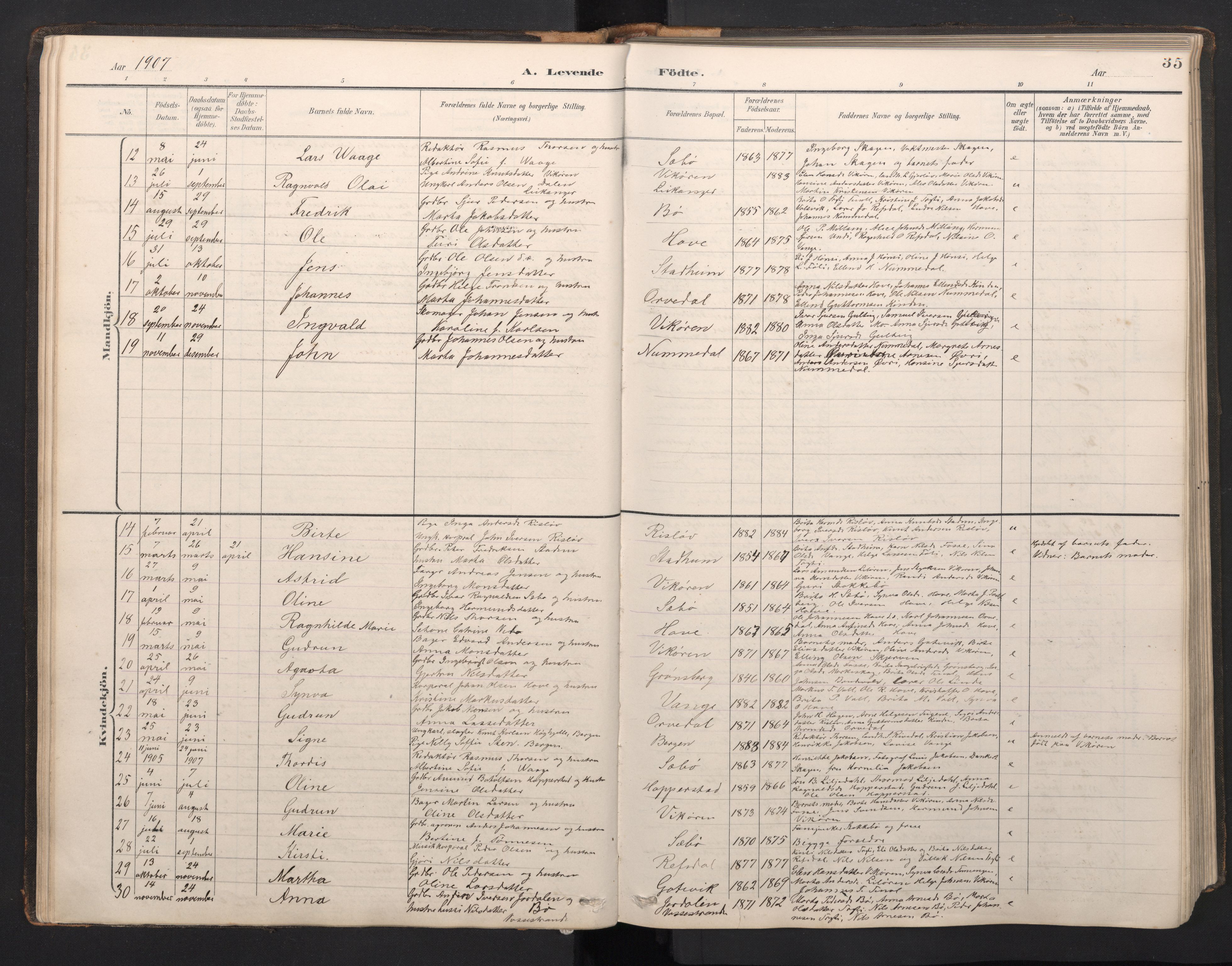 Vik sokneprestembete, AV/SAB-A-81501/H/Hab/Haba/L0004: Parish register (copy) no. A 4, 1895-1914, p. 34b-35a