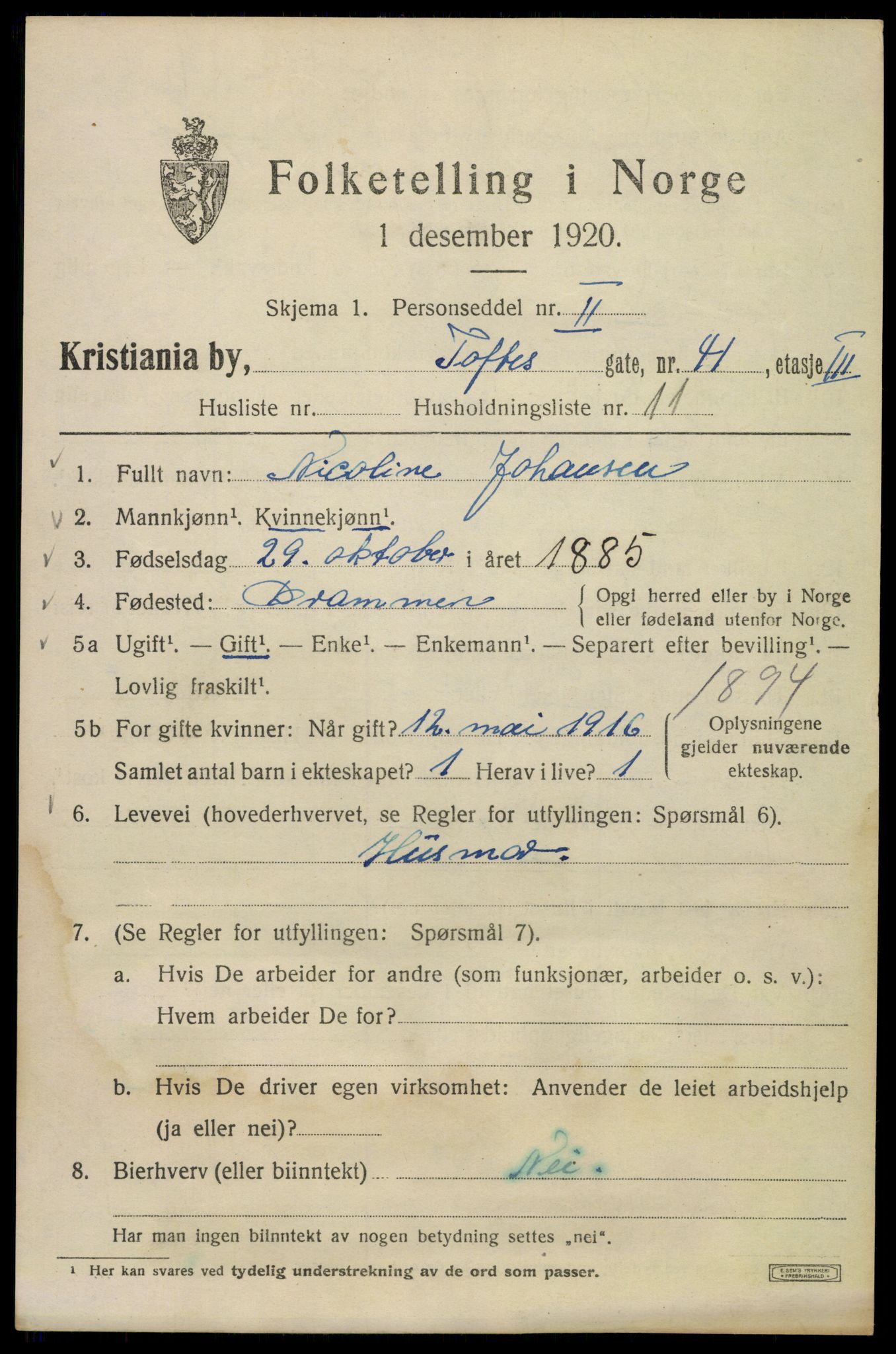 SAO, 1920 census for Kristiania, 1920, p. 585035