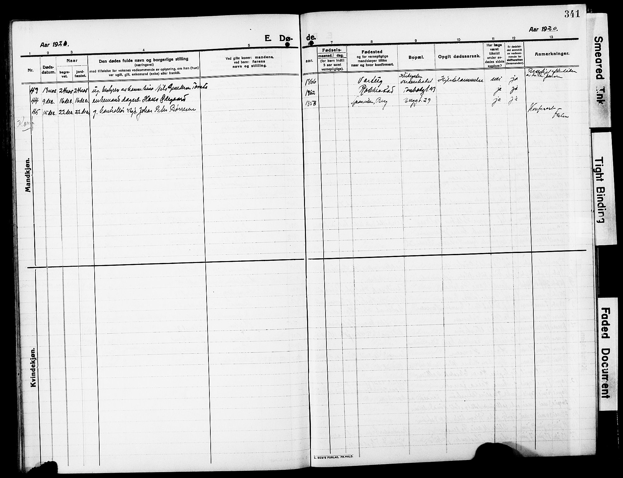 Sarpsborg prestekontor Kirkebøker, AV/SAO-A-2006/G/Ga/L0002: Parish register (copy) no. 2, 1912-1931, p. 341