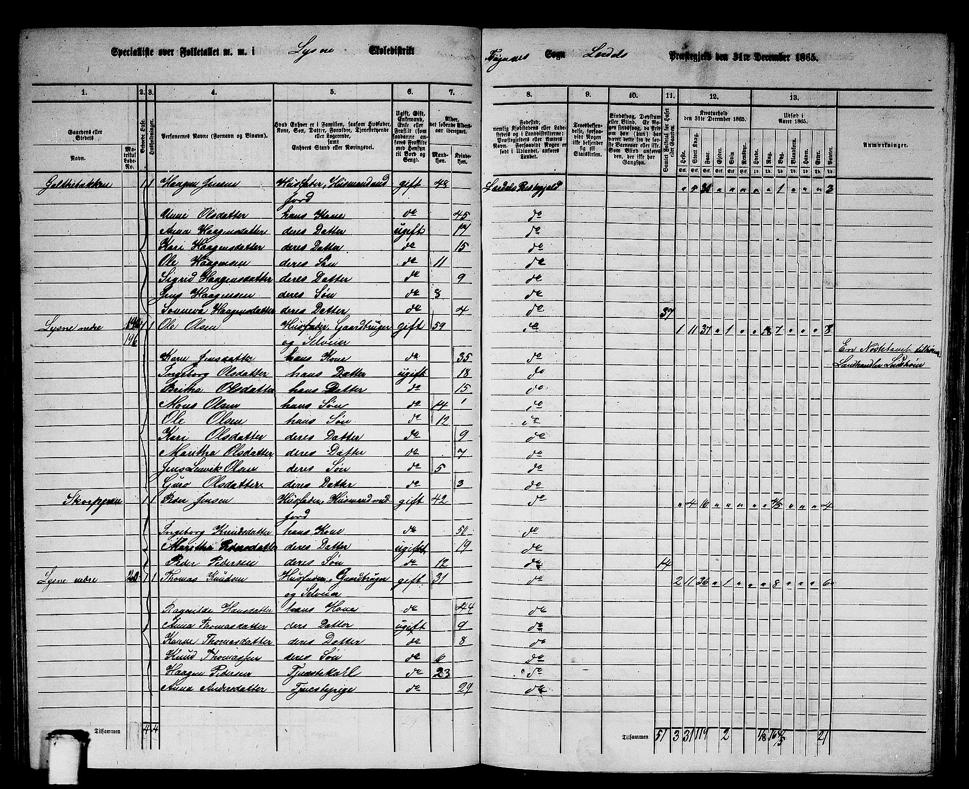 RA, 1865 census for Lærdal, 1865, p. 63