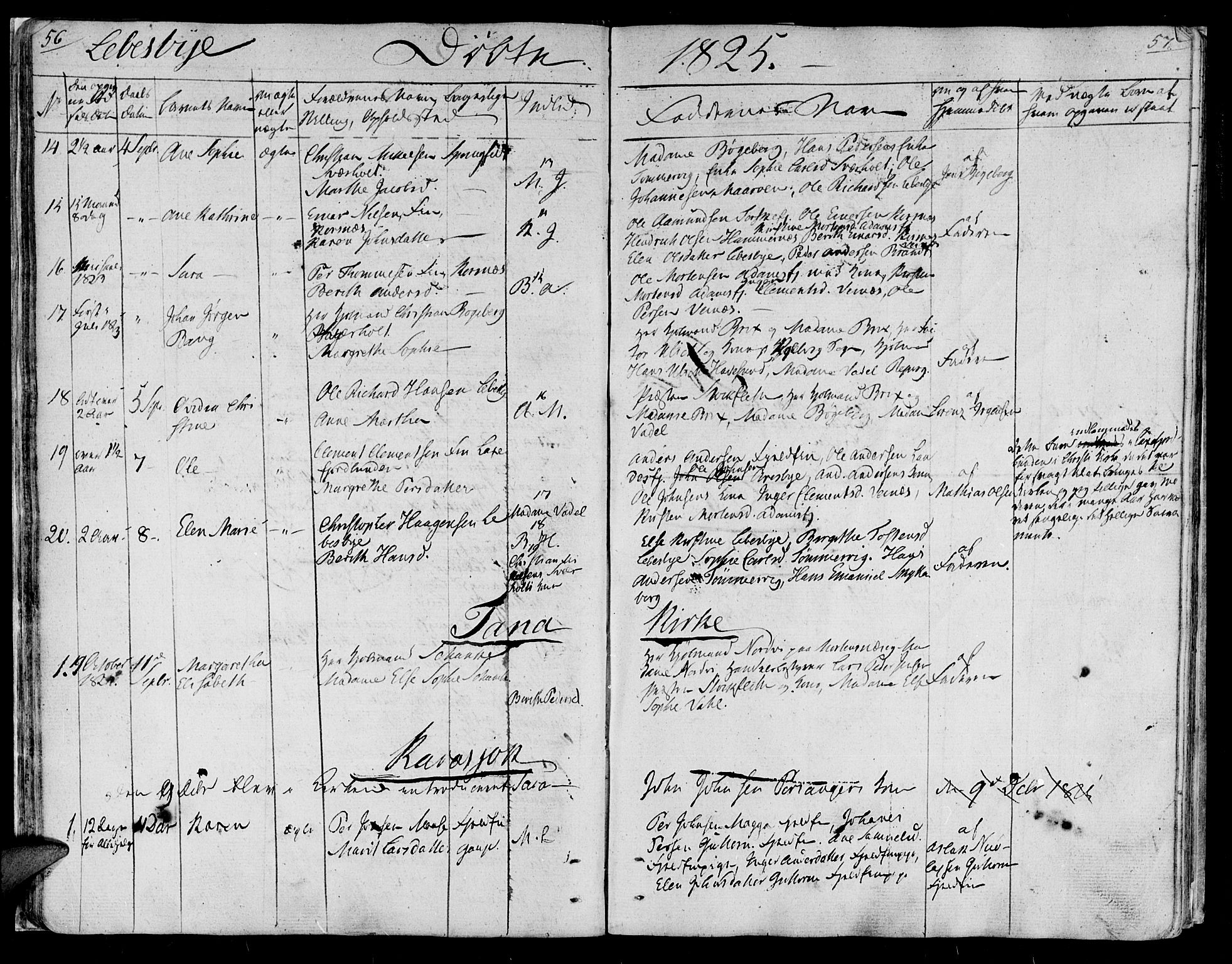 Lebesby sokneprestkontor, SATØ/S-1353/H/Ha/L0002kirke: Parish register (official) no. 2, 1816-1833, p. 56-57