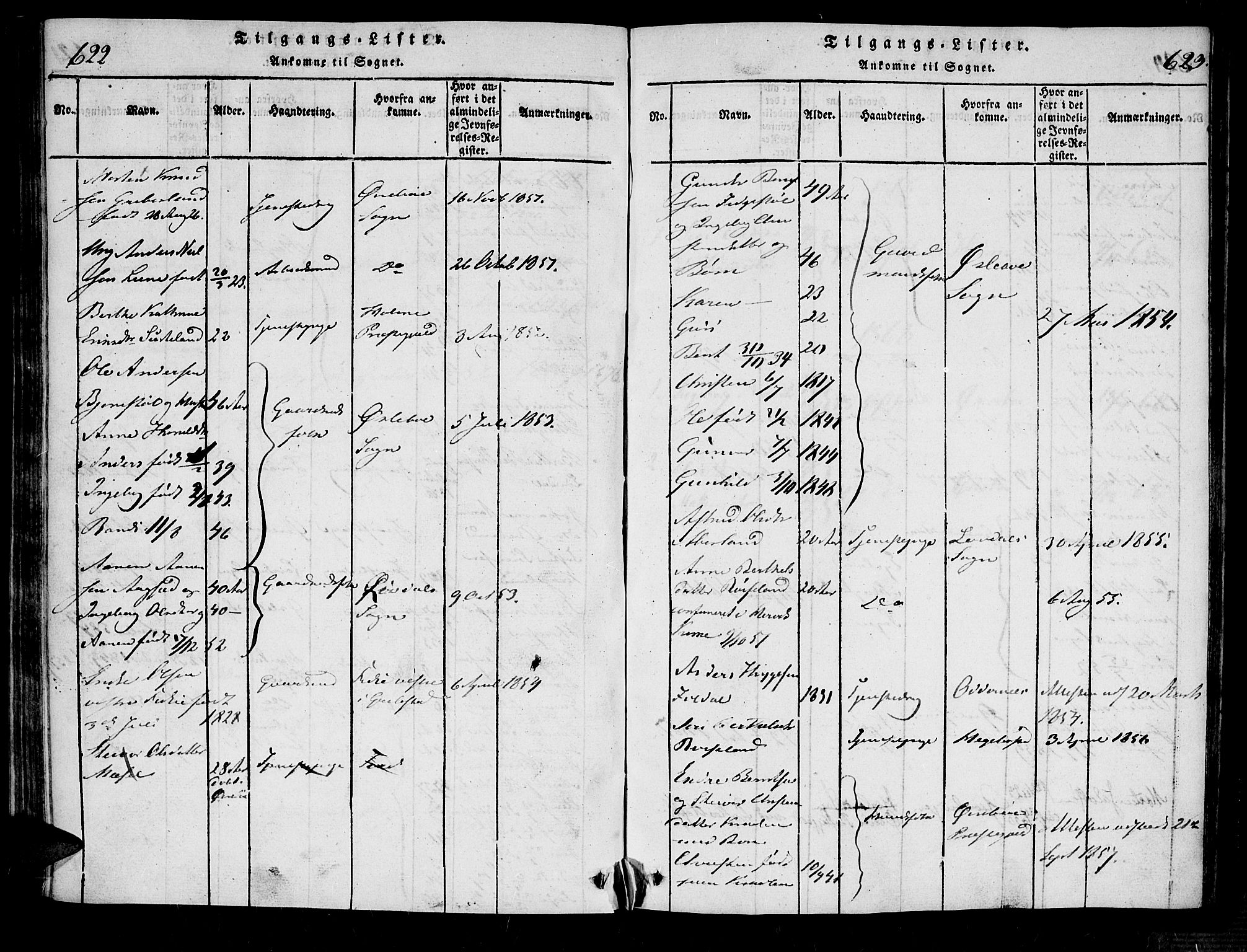 Bjelland sokneprestkontor, AV/SAK-1111-0005/F/Fa/Fab/L0002: Parish register (official) no. A 2, 1816-1869, p. 622-623