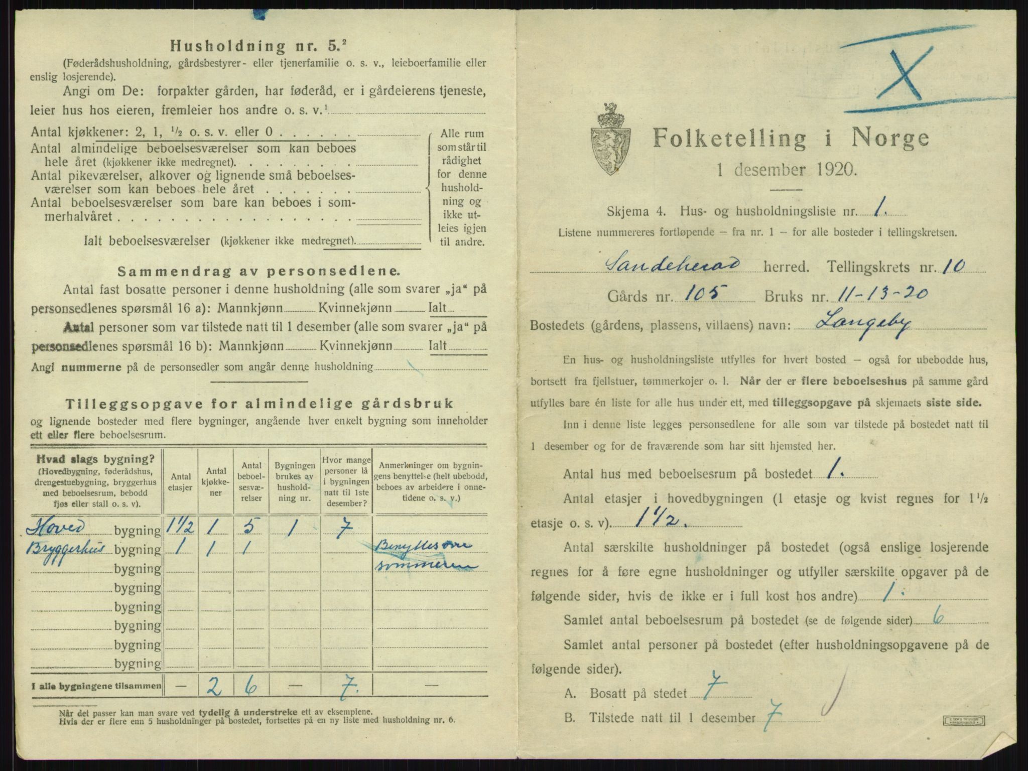 SAKO, 1920 census for Sandeherred, 1920, p. 2052