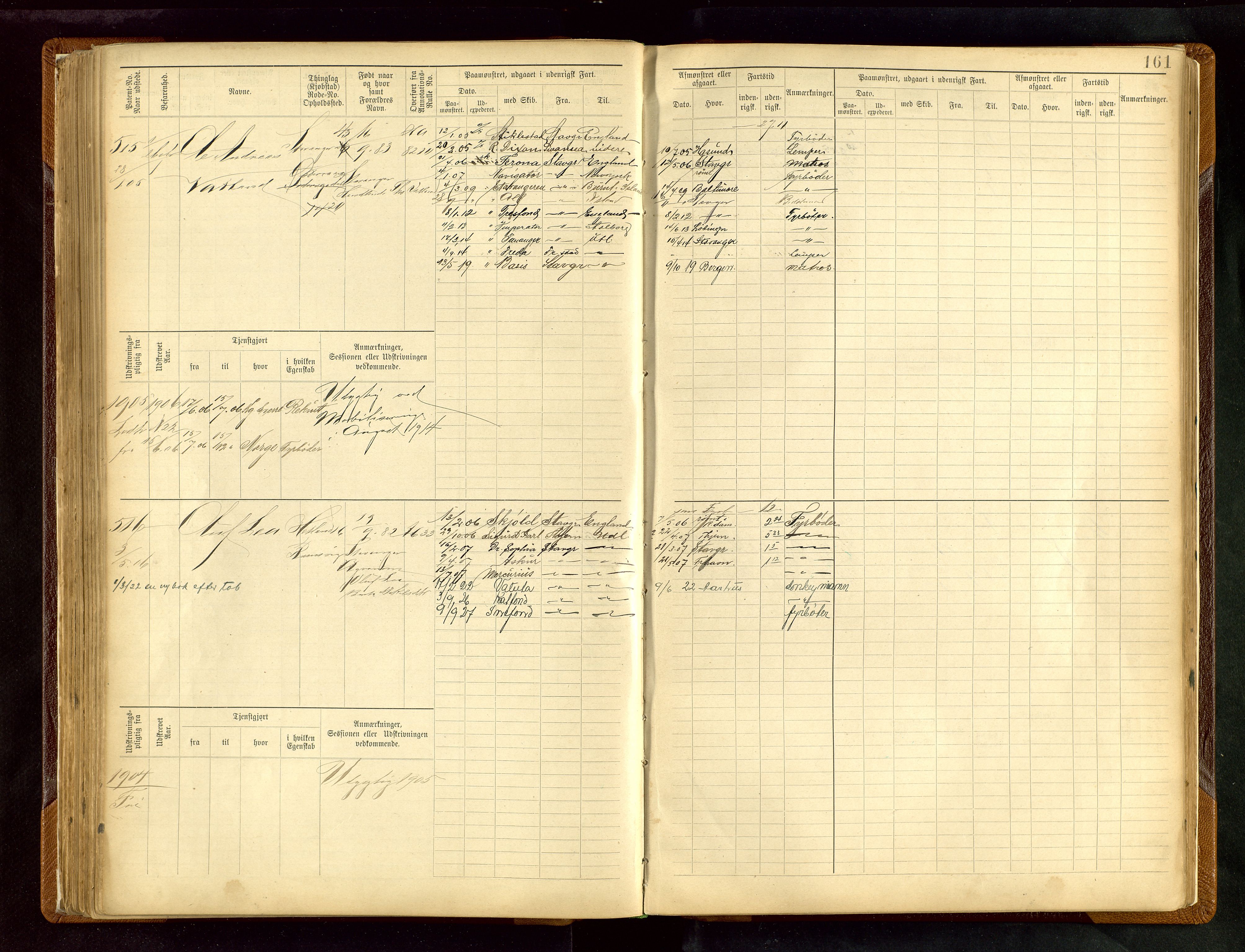 Stavanger sjømannskontor, AV/SAST-A-102006/F/Fe/L0005: Maskinist- og fyrbøterrulle, patentnr. 195-781 (dublett), 1894-1922, p. 166