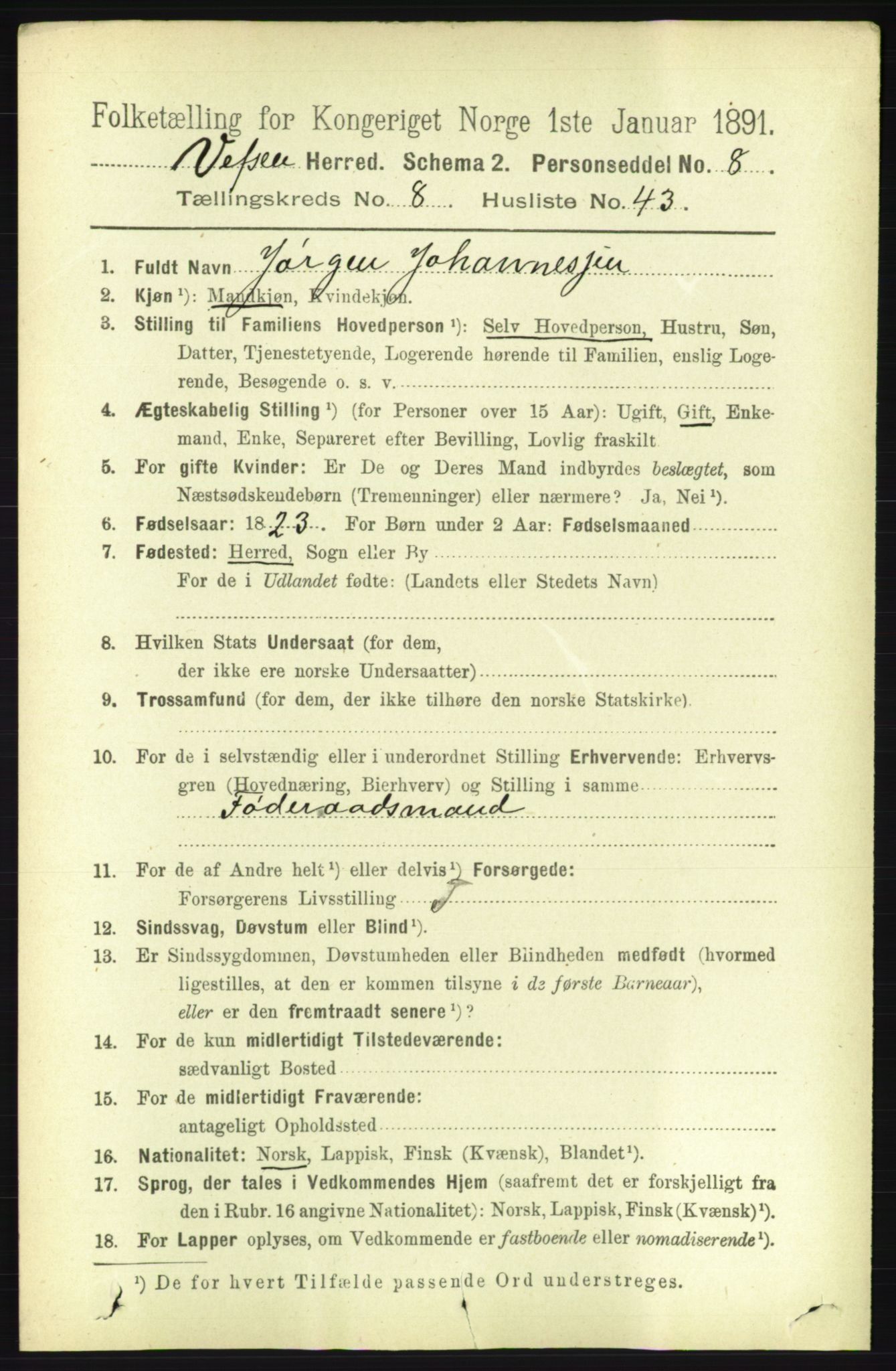 RA, 1891 census for 1824 Vefsn, 1891, p. 4577