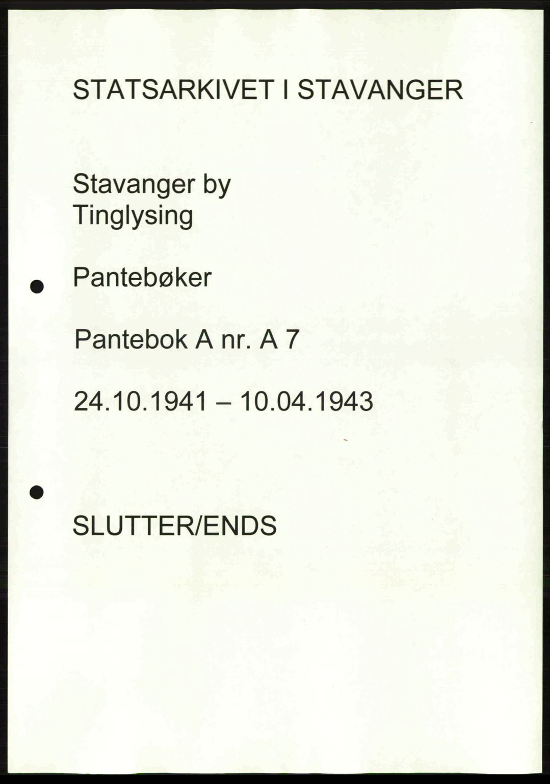 Stavanger byrett, SAST/A-100455/002/G/Gb/L0017: Mortgage book no. A7, 1941-1943