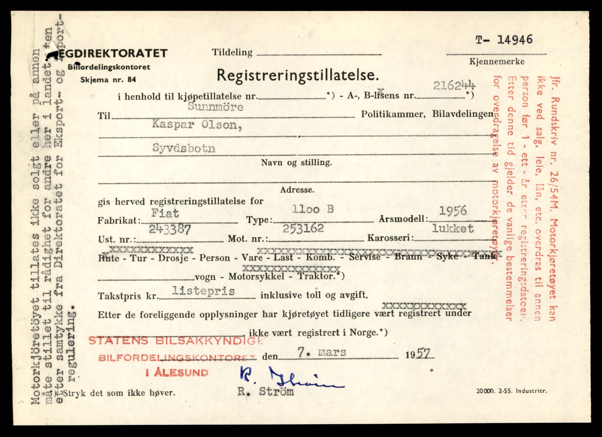 Møre og Romsdal vegkontor - Ålesund trafikkstasjon, AV/SAT-A-4099/F/Fe/L0049: Registreringskort for kjøretøy T 14864 - T 18613, 1927-1998, p. 1919