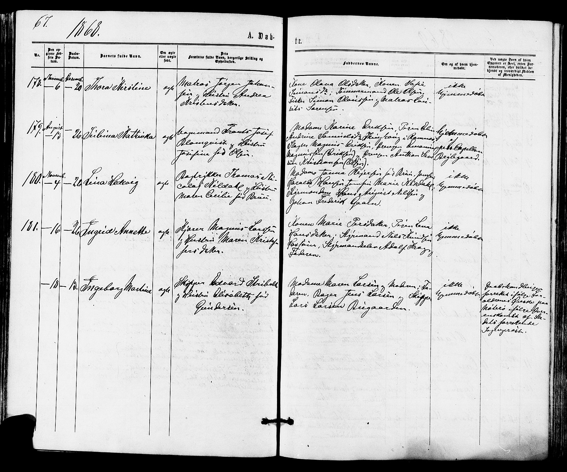 Tønsberg kirkebøker, AV/SAKO-A-330/F/Fa/L0009: Parish register (official) no. I 9, 1865-1873, p. 67