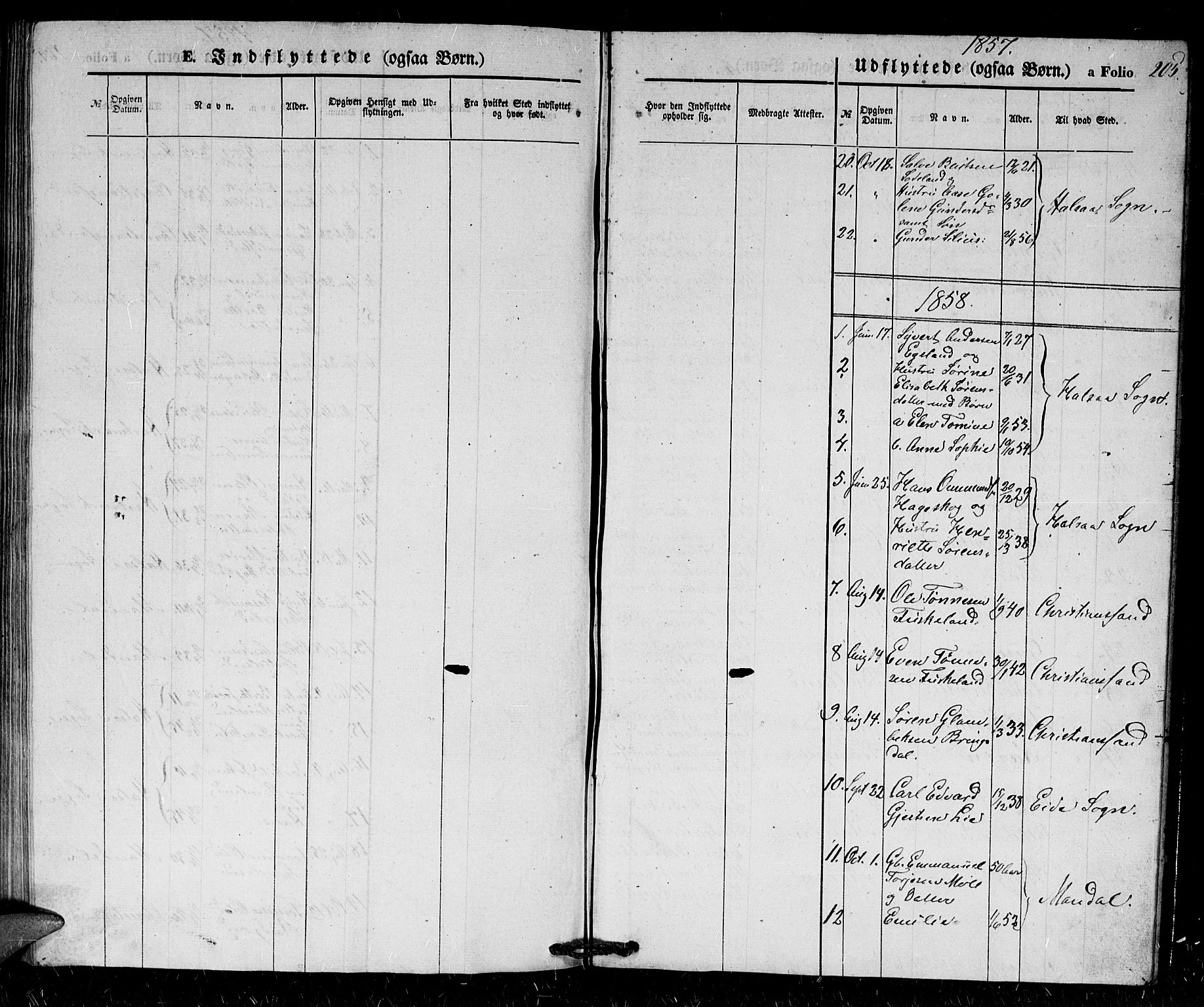 Holum sokneprestkontor, SAK/1111-0022/F/Fb/Fba/L0003: Parish register (copy) no. B 3, 1850-1866, p. 205