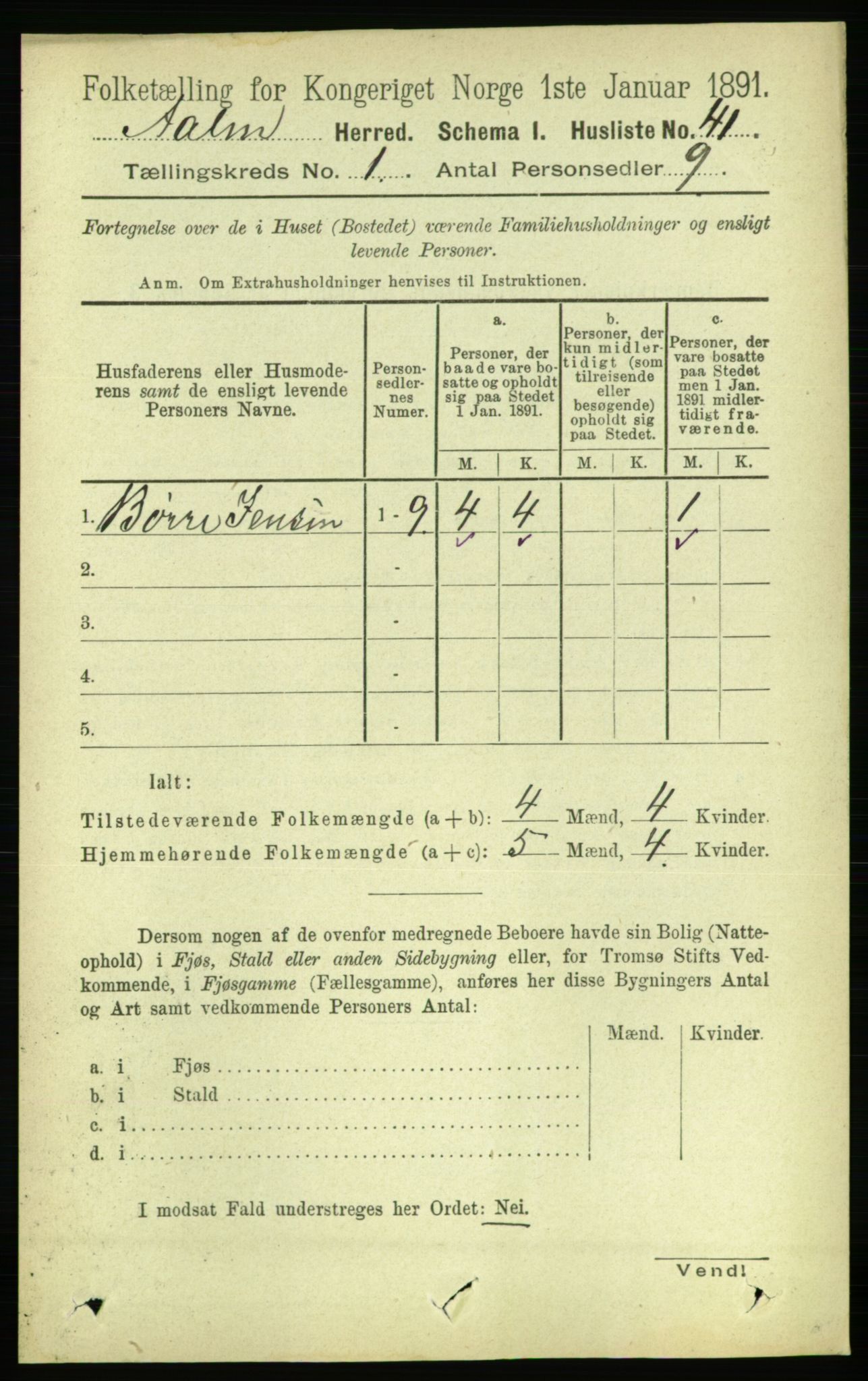 RA, 1891 census for 1644 Ålen, 1891, p. 61