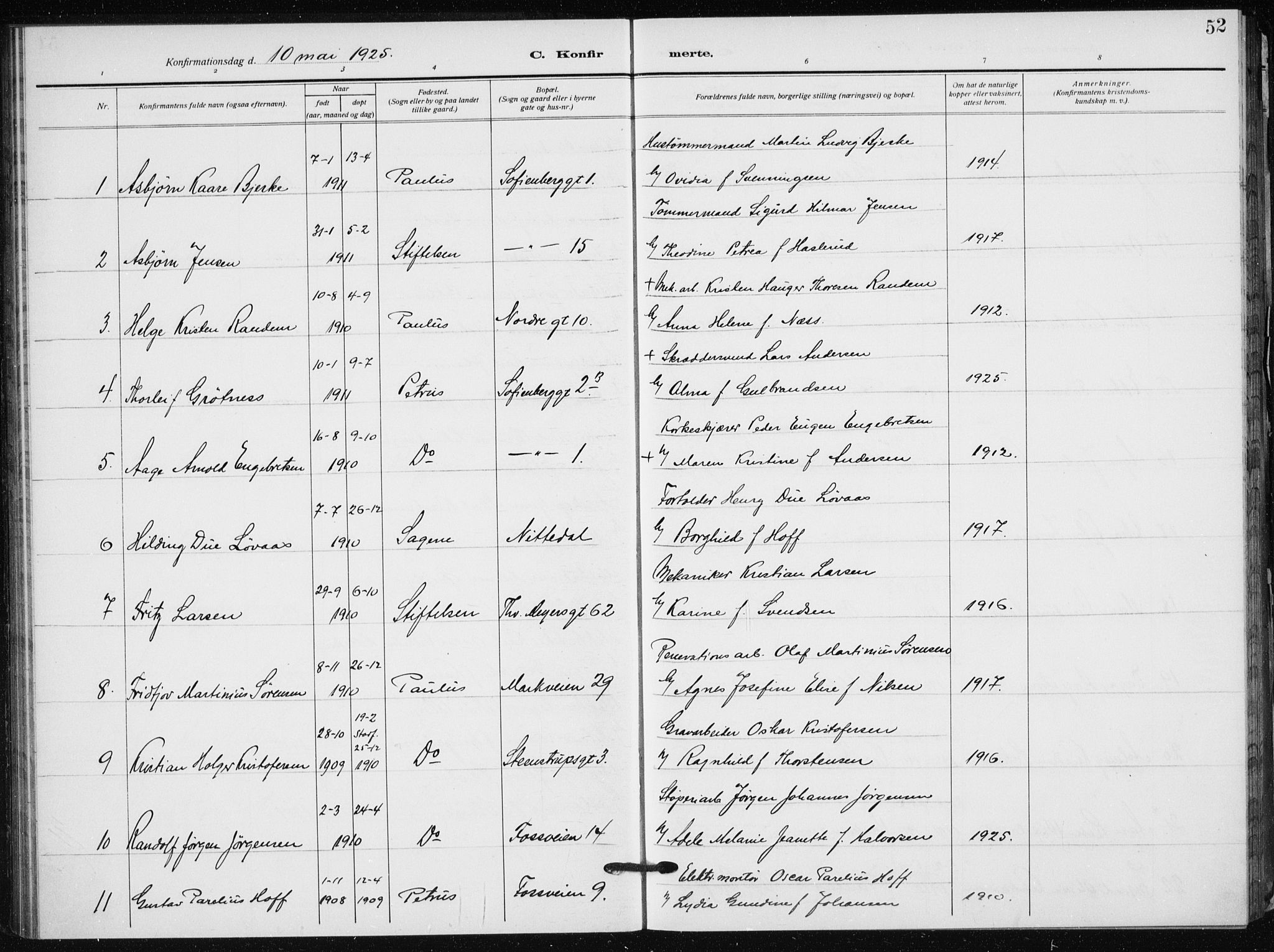 Hauge prestekontor Kirkebøker, SAO/A-10849/F/Fa/L0002: Parish register (official) no. 2, 1917-1938, p. 52