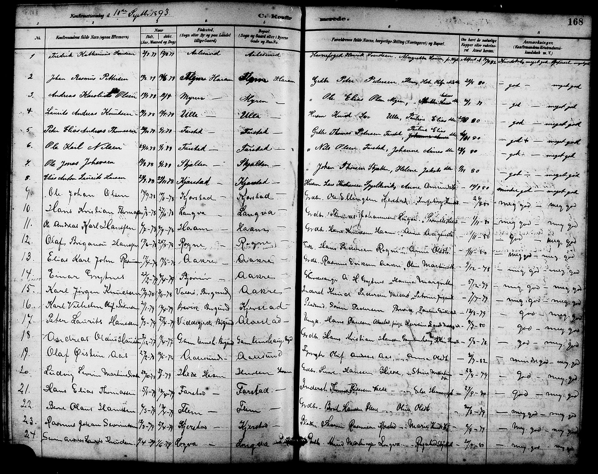 Ministerialprotokoller, klokkerbøker og fødselsregistre - Møre og Romsdal, AV/SAT-A-1454/536/L0510: Parish register (copy) no. 536C05, 1881-1898, p. 168