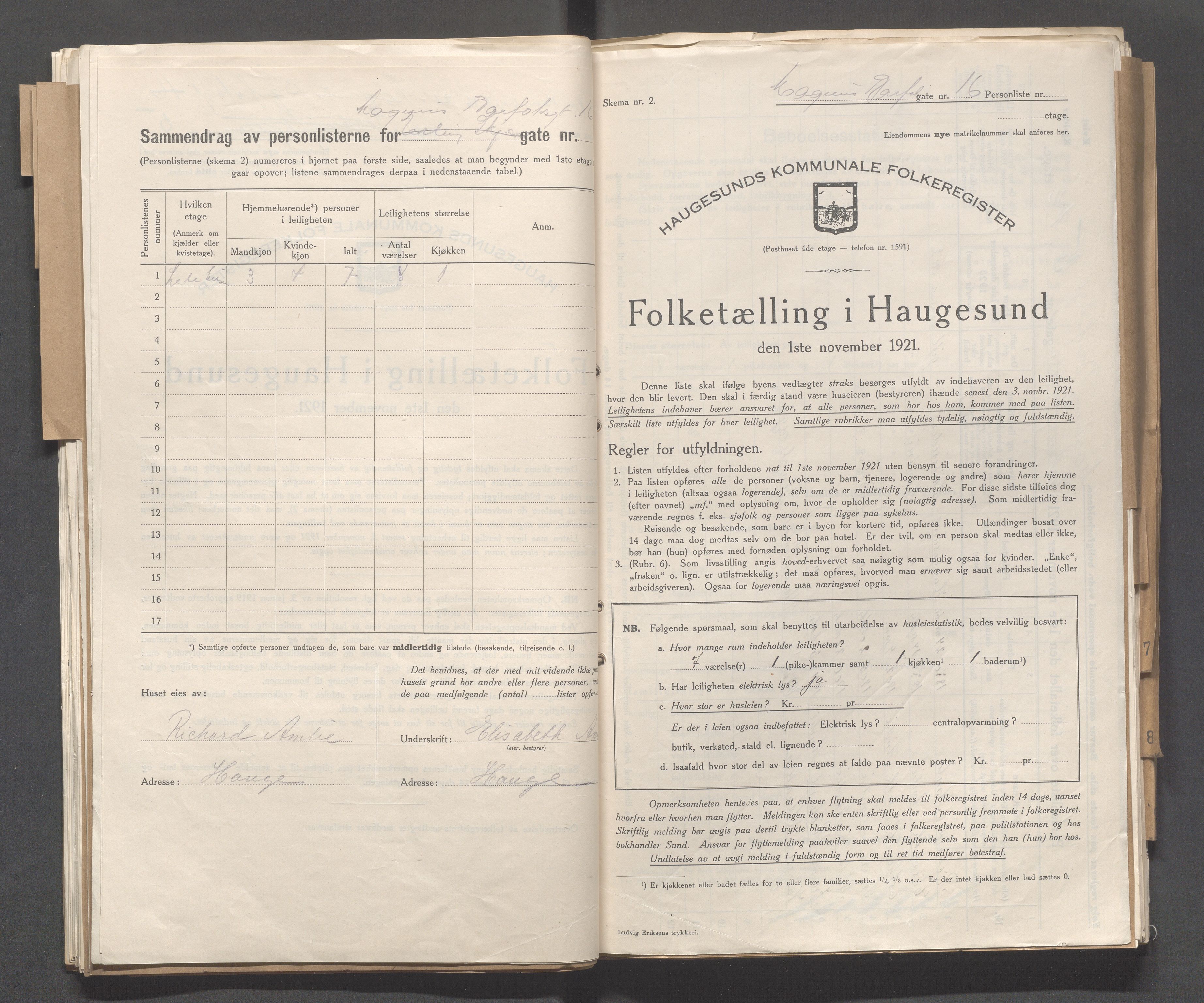 IKAR, Local census 1.11.1921 for Haugesund, 1921, p. 3056