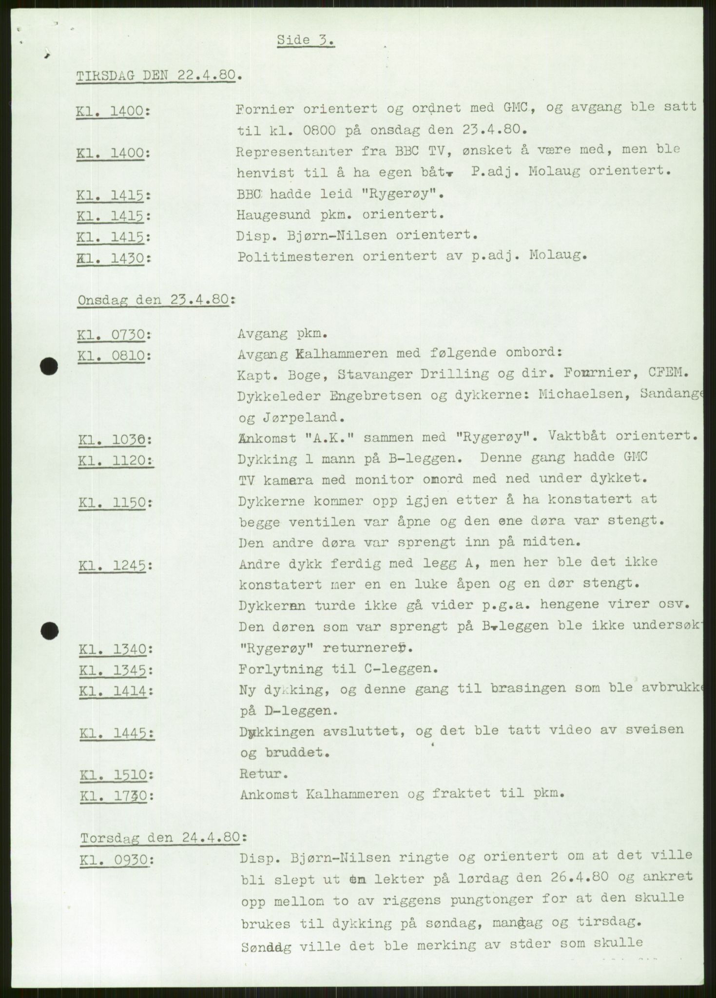 Justisdepartementet, Granskningskommisjonen ved Alexander Kielland-ulykken 27.3.1980, RA/S-1165/D/L0006: A Alexander L. Kielland (Doku.liste + A3-A6, A11-A13, A18-A20-A21, A23, A31 av 31)/Dykkerjournaler, 1980-1981, p. 656
