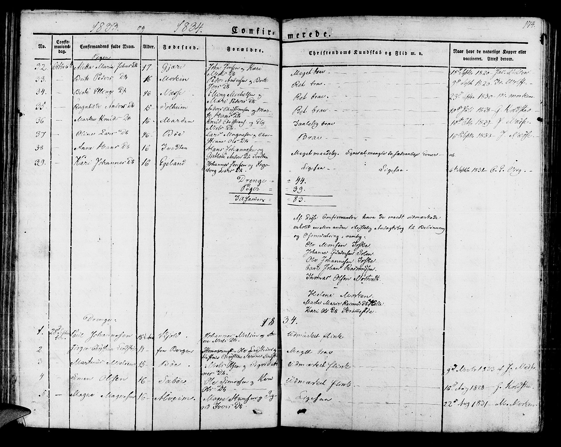 Manger sokneprestembete, SAB/A-76801/H/Haa: Parish register (official) no. A 4, 1824-1838, p. 174