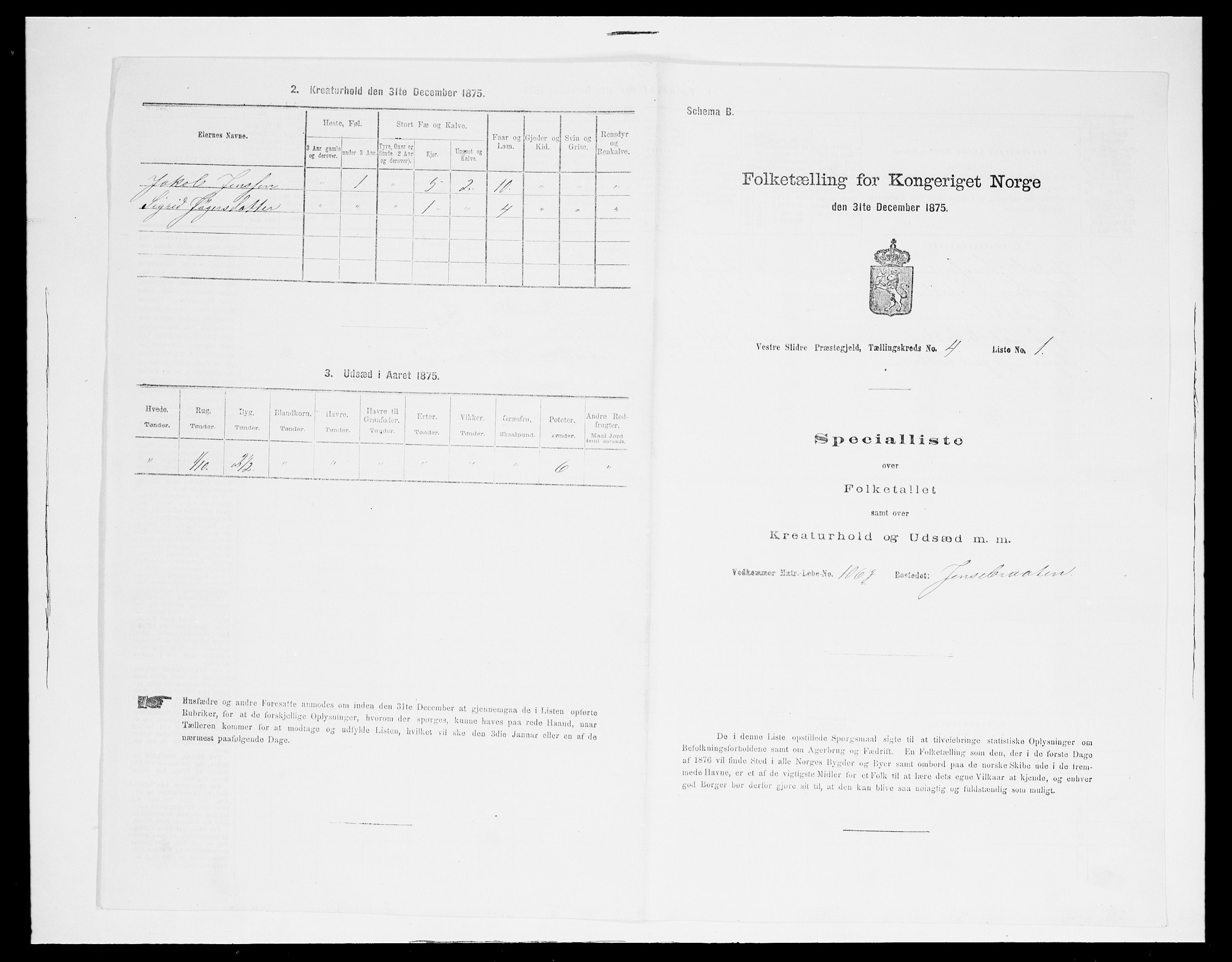 SAH, 1875 census for 0543P Vestre Slidre, 1875, p. 371