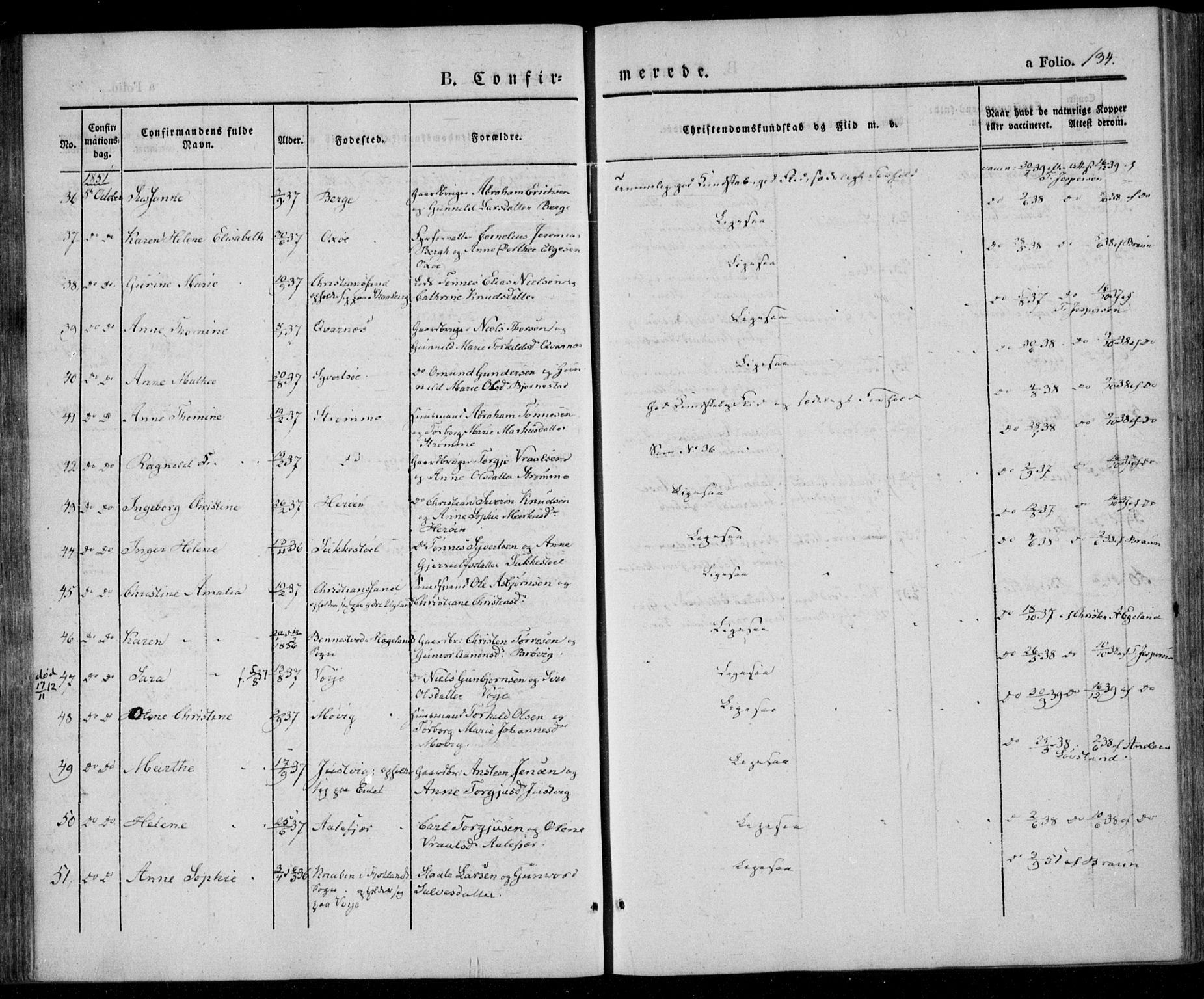 Oddernes sokneprestkontor, AV/SAK-1111-0033/F/Fa/Faa/L0006: Parish register (official) no. A 6, 1838-1851, p. 134