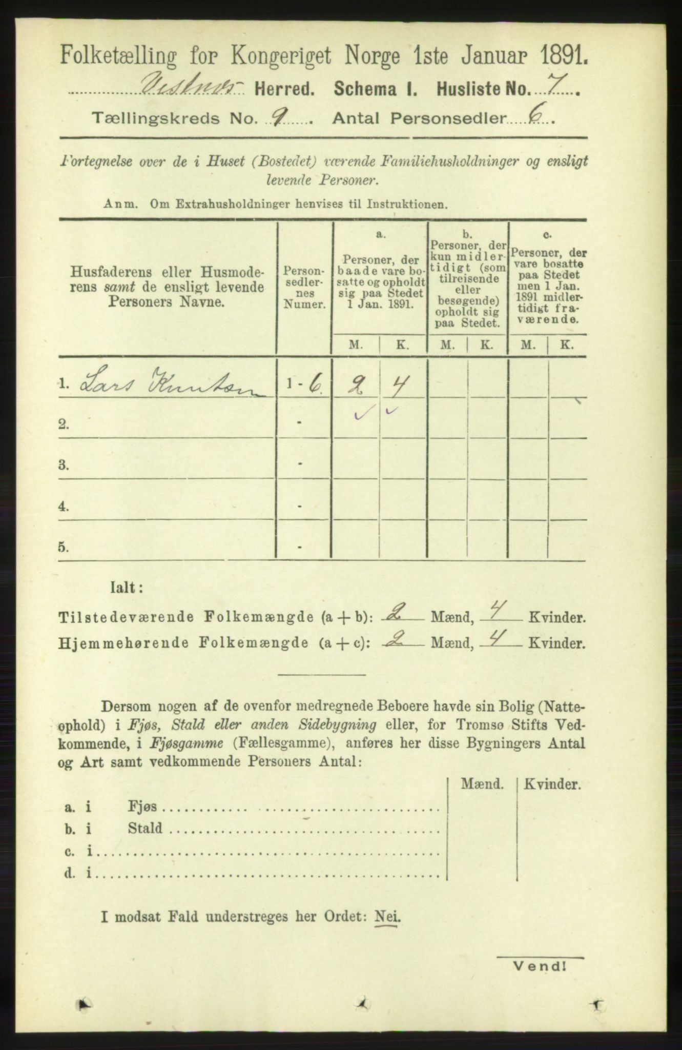 RA, 1891 census for 1535 Vestnes, 1891, p. 3327