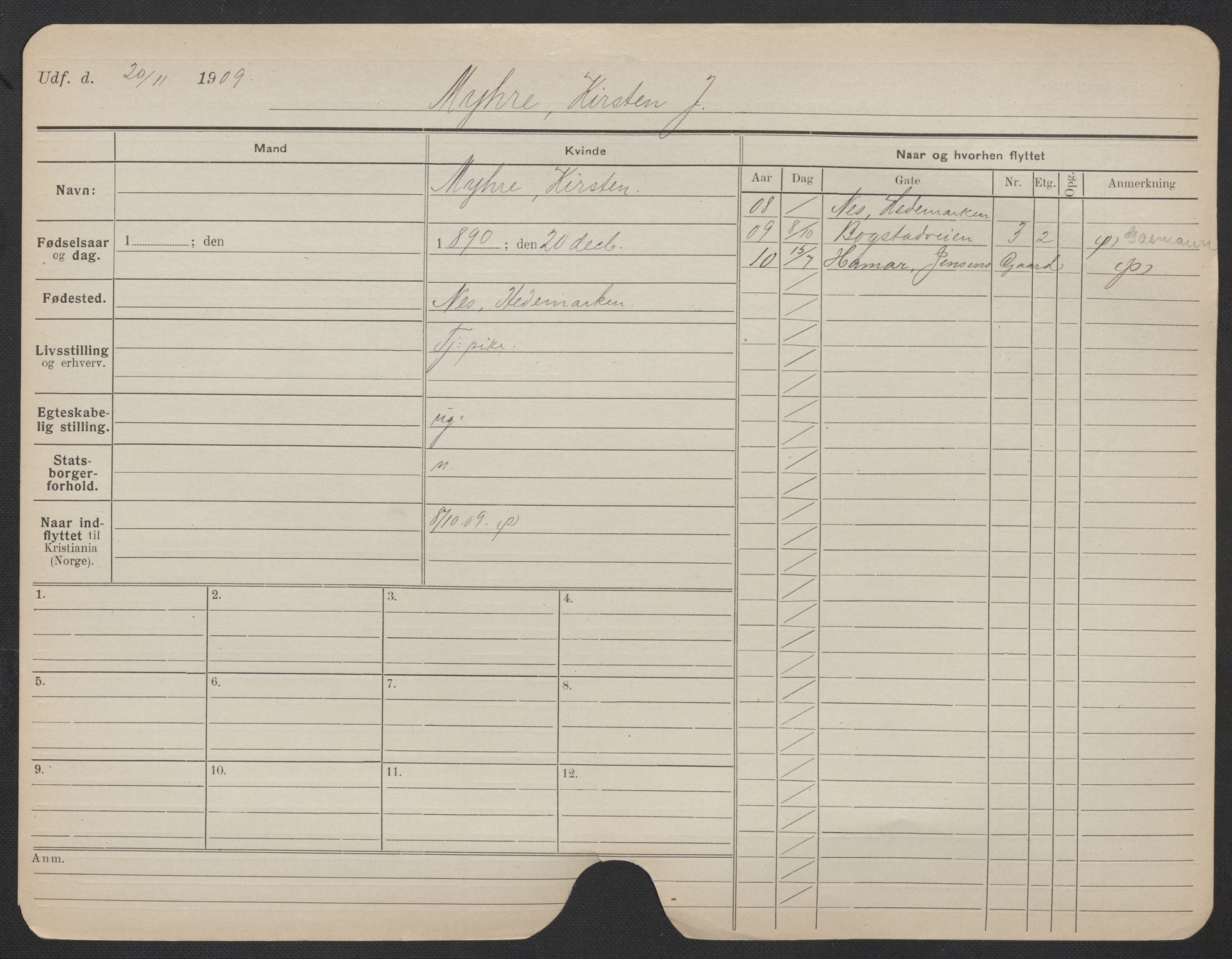 Oslo folkeregister, Registerkort, AV/SAO-A-11715/F/Fa/Fac/L0020: Kvinner, 1906-1914, p. 1150a