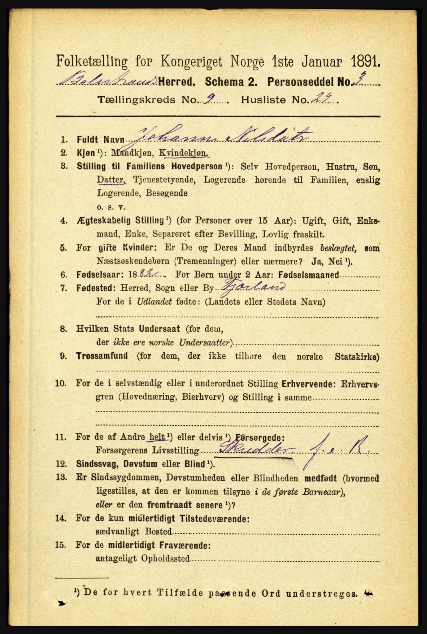 RA, 1891 census for 1418 Balestrand, 1891, p. 2217