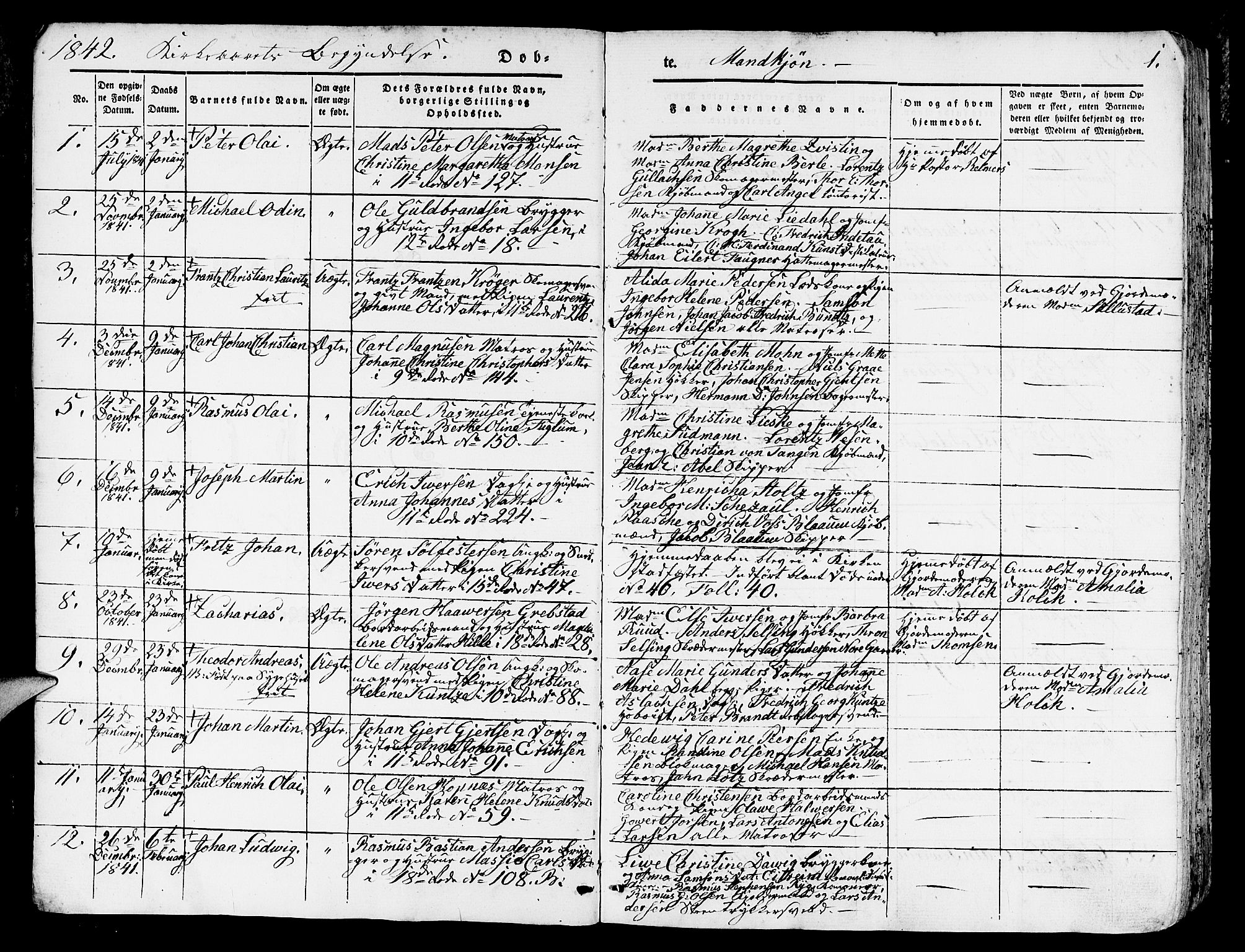 Domkirken sokneprestembete, SAB/A-74801/H/Hab/L0009: Parish register (copy) no. B 2, 1842-1849, p. 1