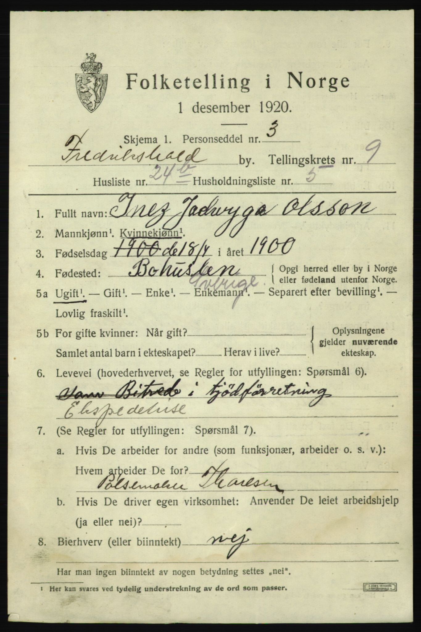 SAO, 1920 census for Fredrikshald, 1920, p. 16329