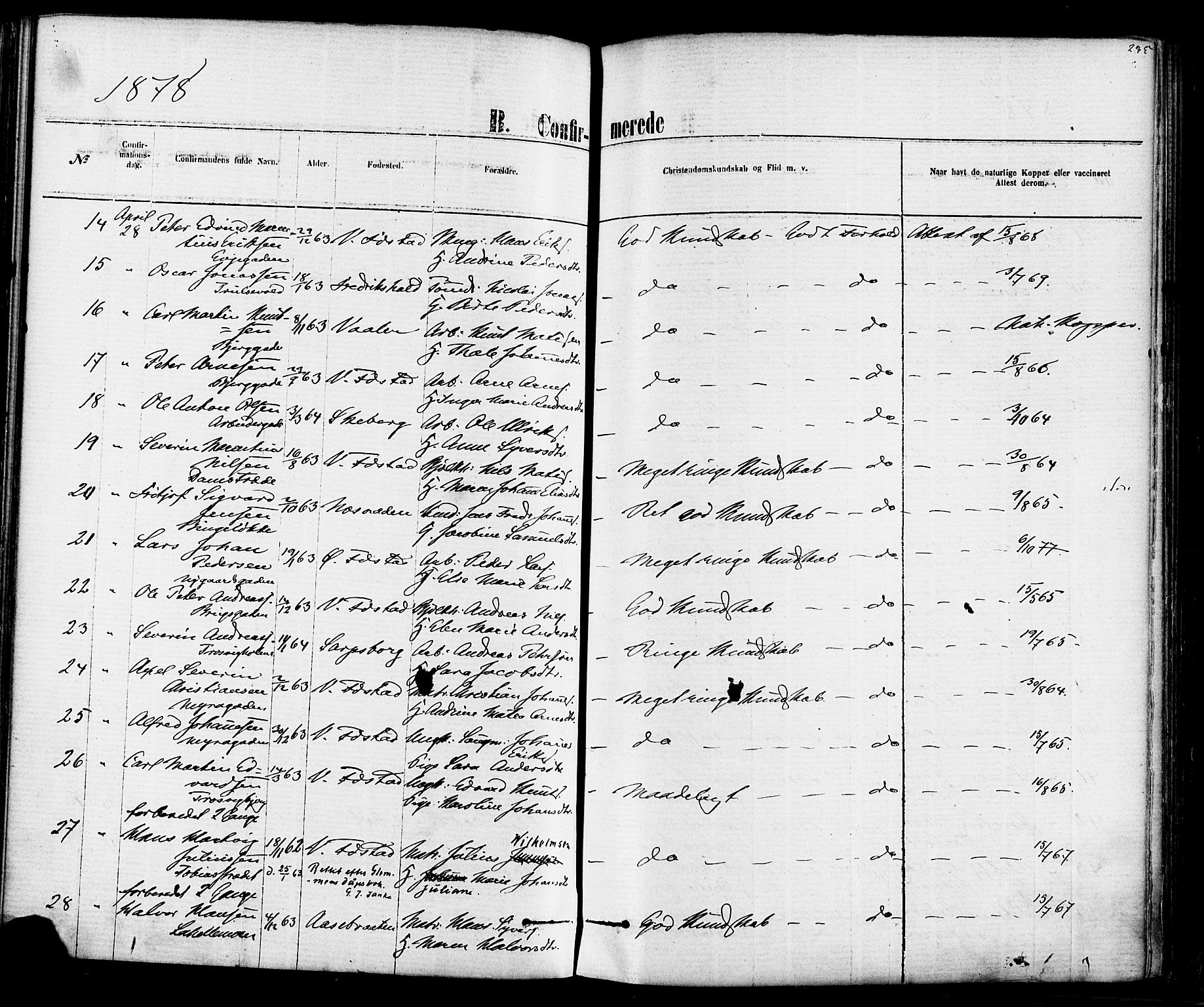 Fredrikstad domkirkes prestekontor Kirkebøker, SAO/A-10906/F/Fa/L0001: Parish register (official) no. 1, 1871-1878, p. 235