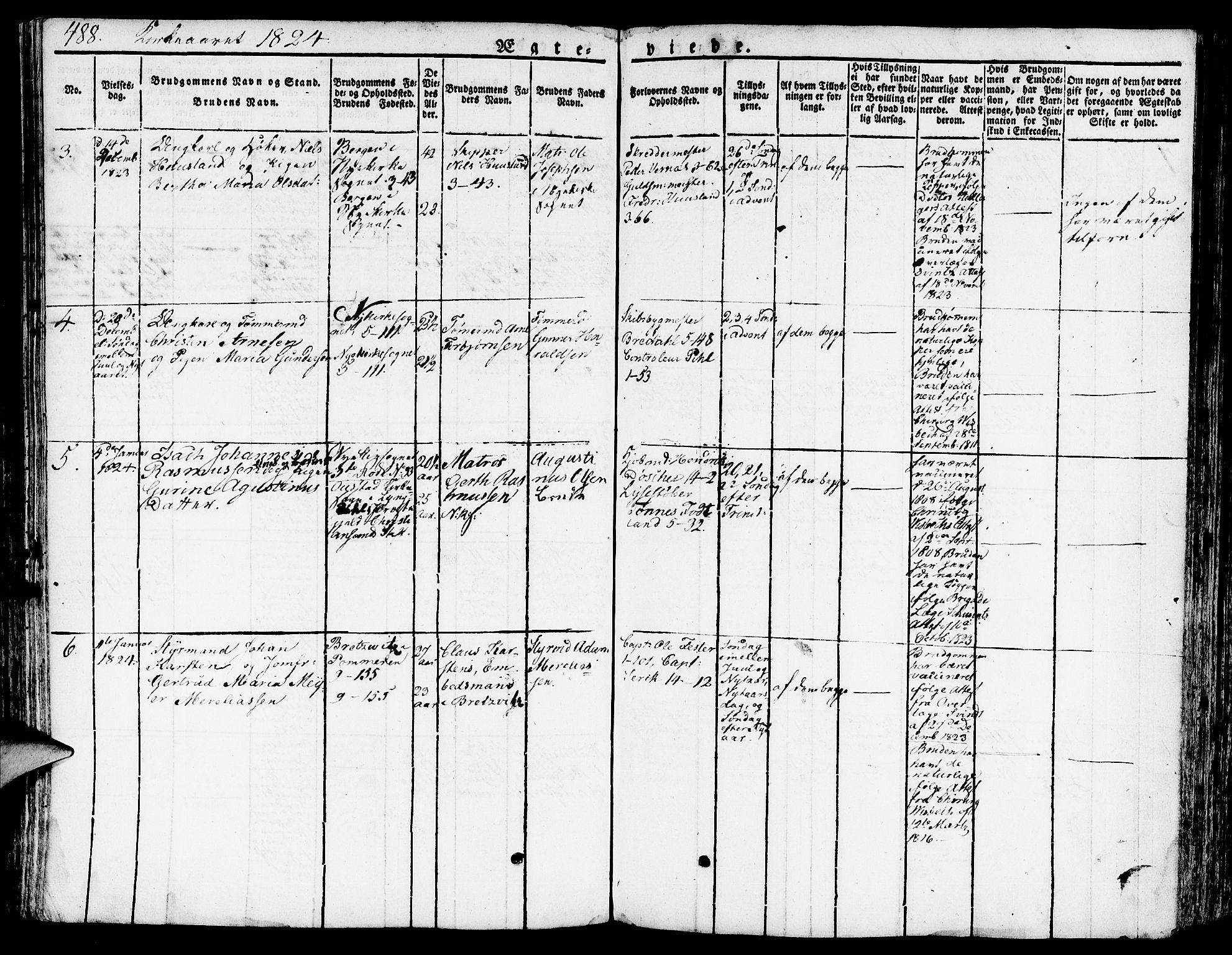 Nykirken Sokneprestembete, SAB/A-77101/H/Hab: Parish register (copy) no. A 5II, 1821-1843, p. 488
