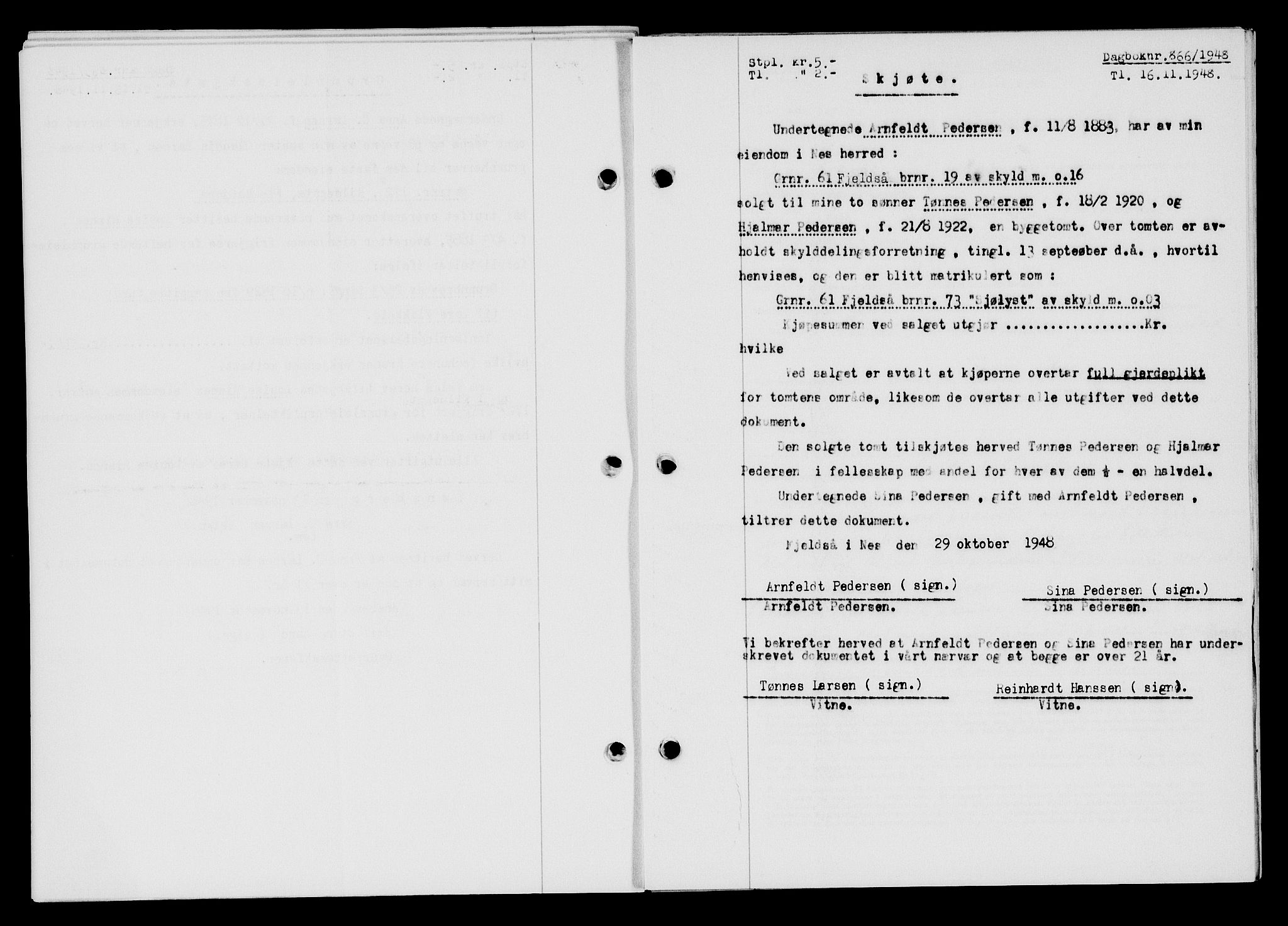 Flekkefjord sorenskriveri, SAK/1221-0001/G/Gb/Gba/L0064: Mortgage book no. A-12, 1948-1949, Diary no: : 866/1948