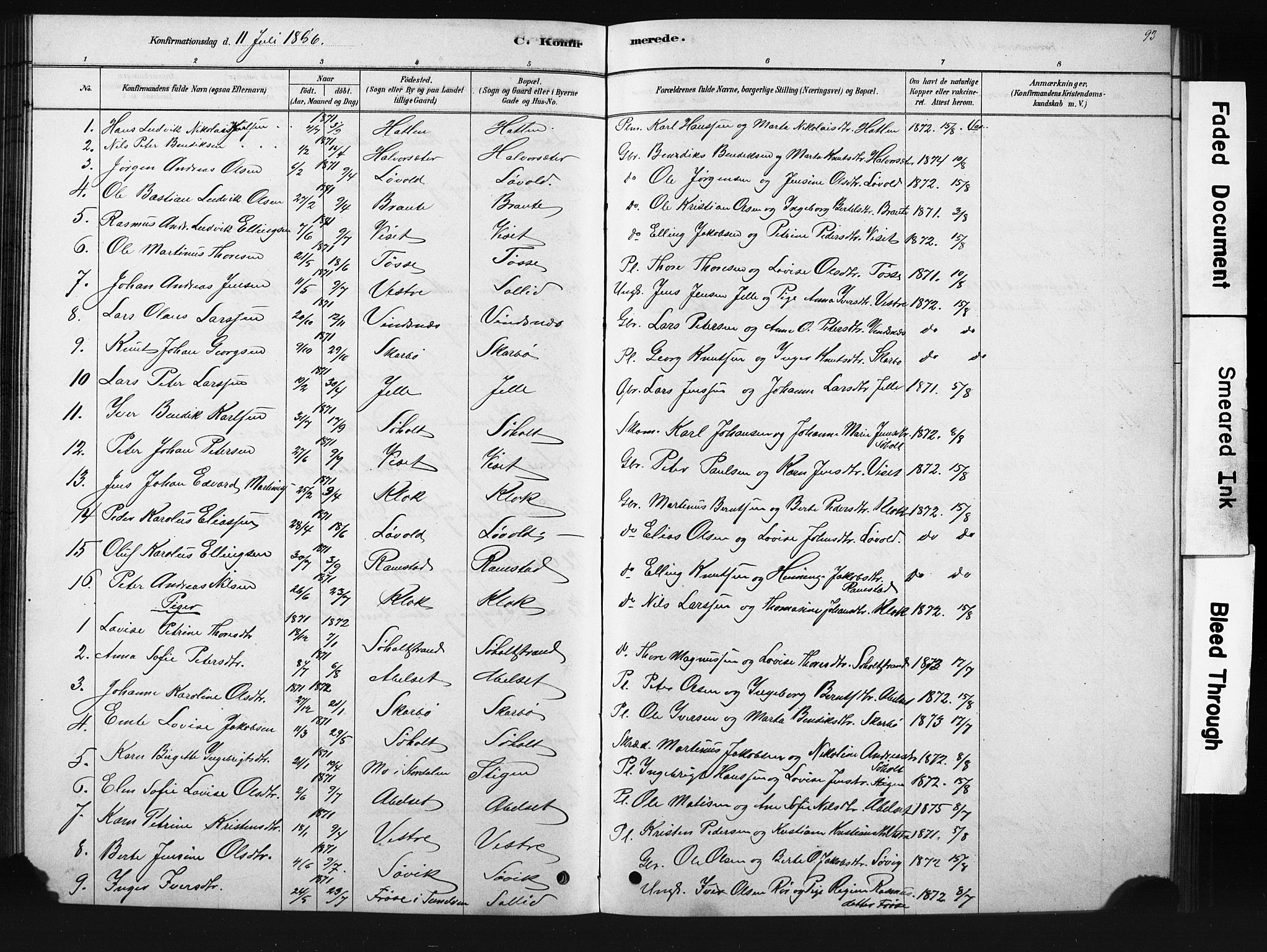 Ministerialprotokoller, klokkerbøker og fødselsregistre - Møre og Romsdal, SAT/A-1454/522/L0326: Parish register (copy) no. 522C05, 1878-1890, p. 93