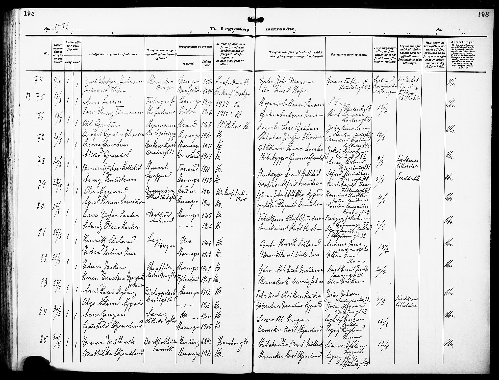 St. Johannes sokneprestkontor, AV/SAST-A-101814/001/30/30BB/L0007: Parish register (copy) no. B 7, 1917-1932, p. 198