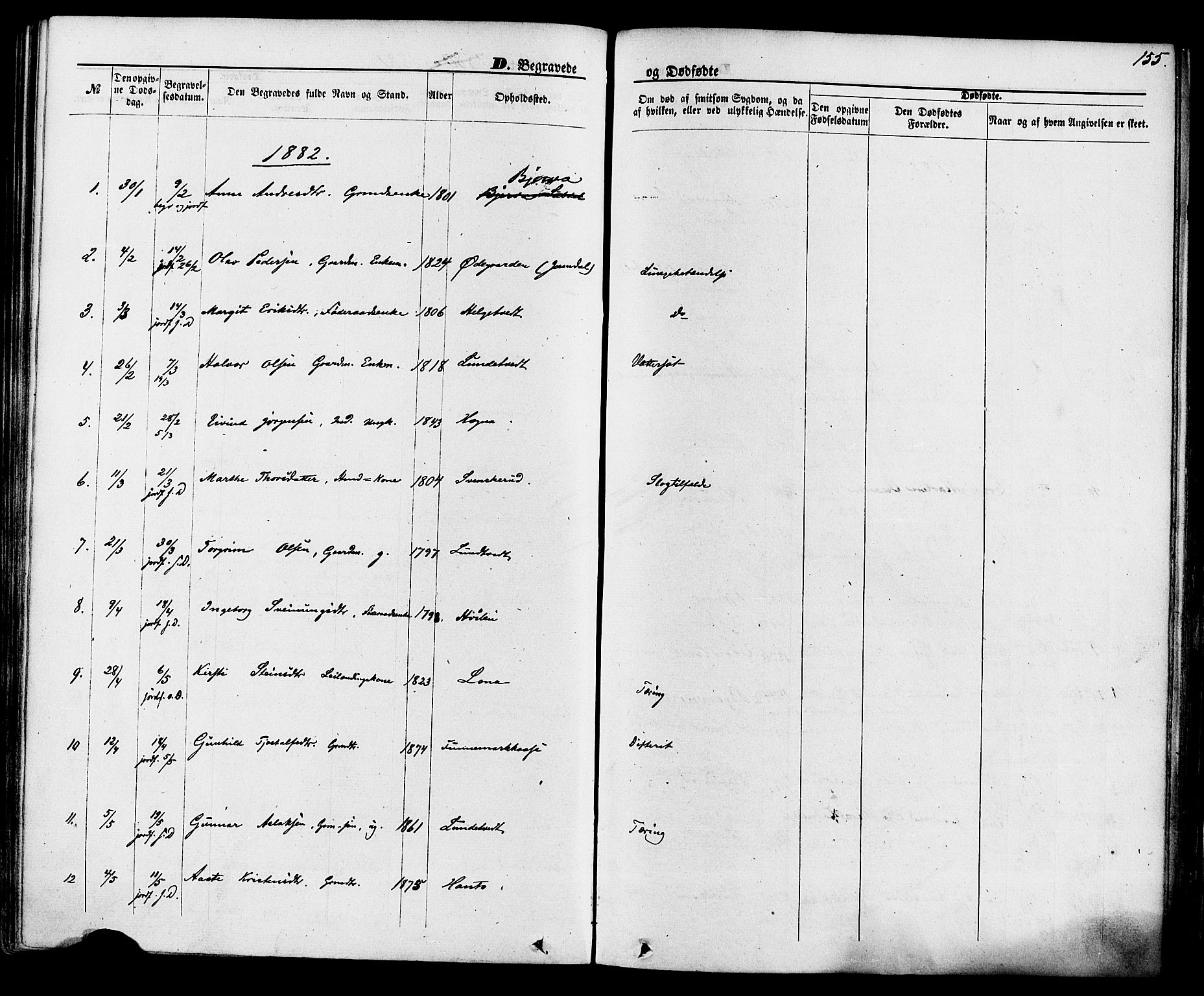 Lunde kirkebøker, SAKO/A-282/F/Fa/L0001: Parish register (official) no. I 1, 1866-1883, p. 155