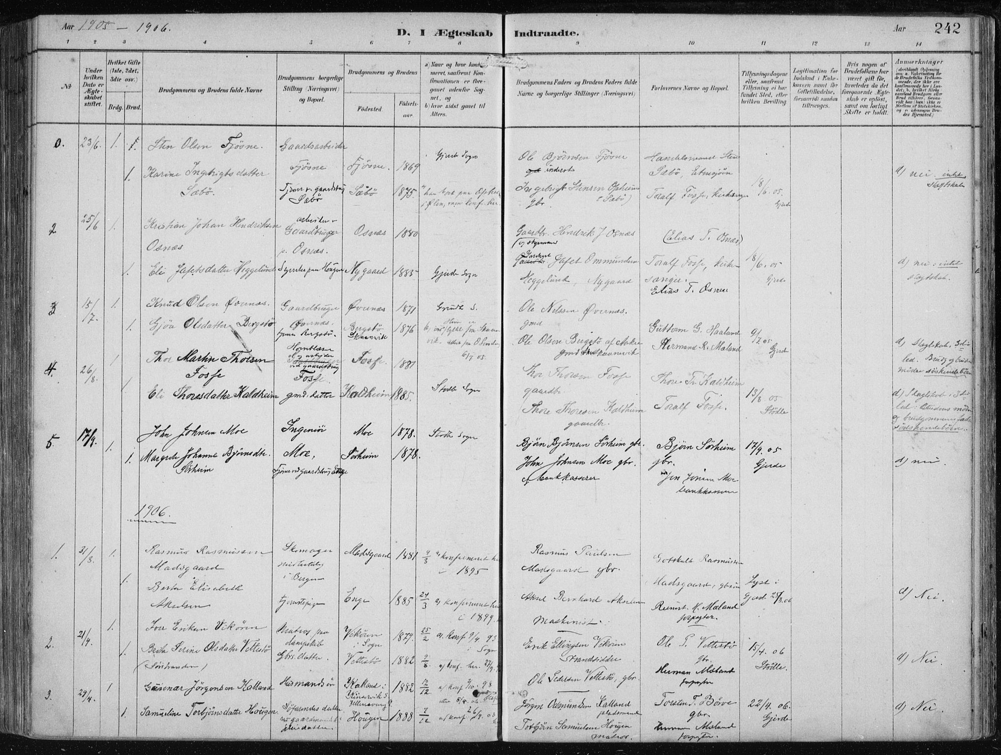 Etne sokneprestembete, SAB/A-75001/H/Haa: Parish register (official) no. B  1, 1879-1919, p. 242