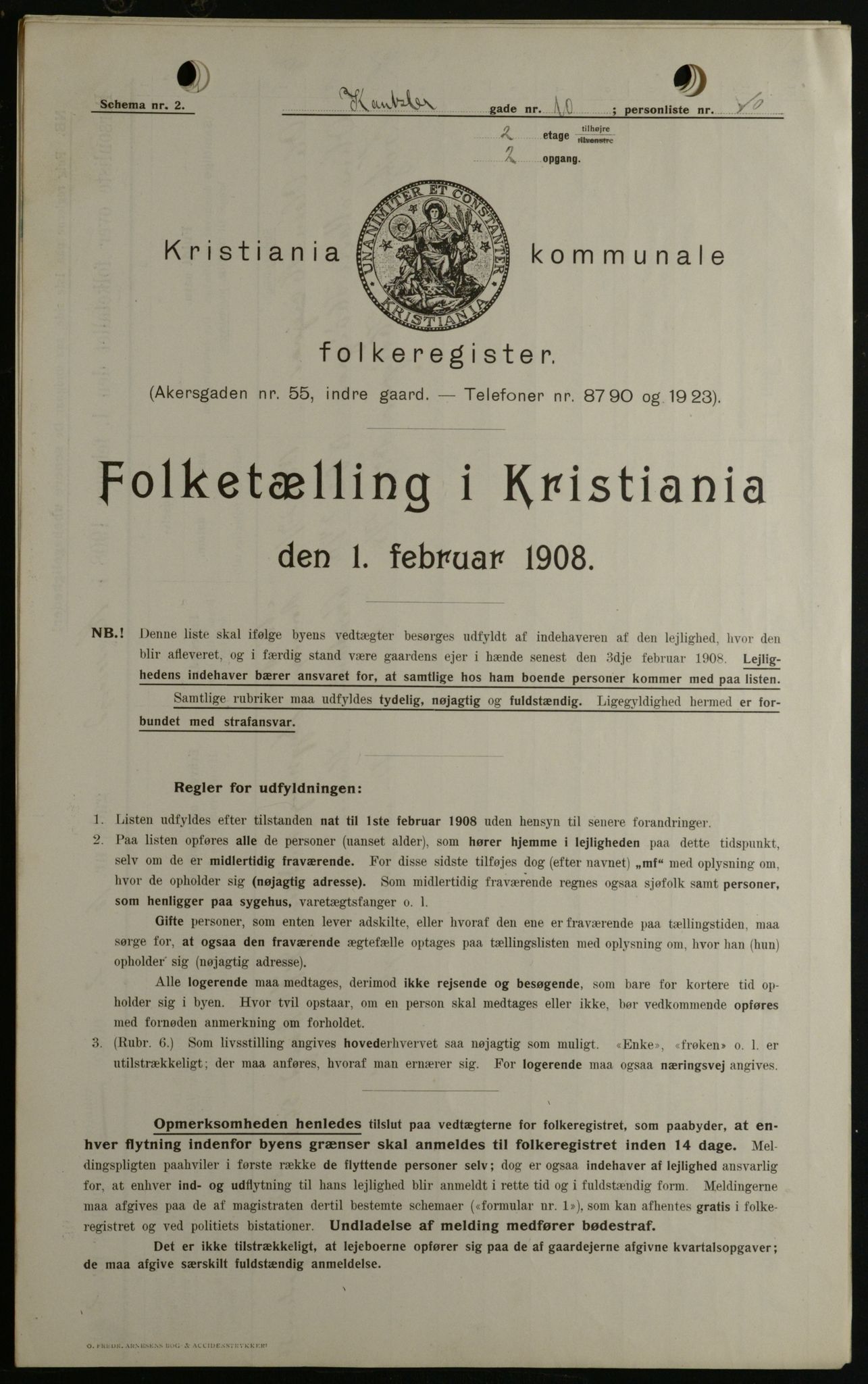 OBA, Municipal Census 1908 for Kristiania, 1908, p. 43014