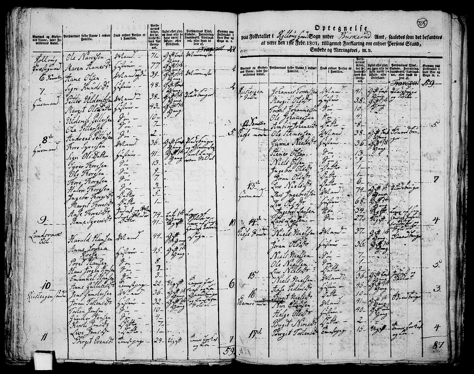 RA, 1801 census for 0632P Rollag, 1801, p. 704b-705a