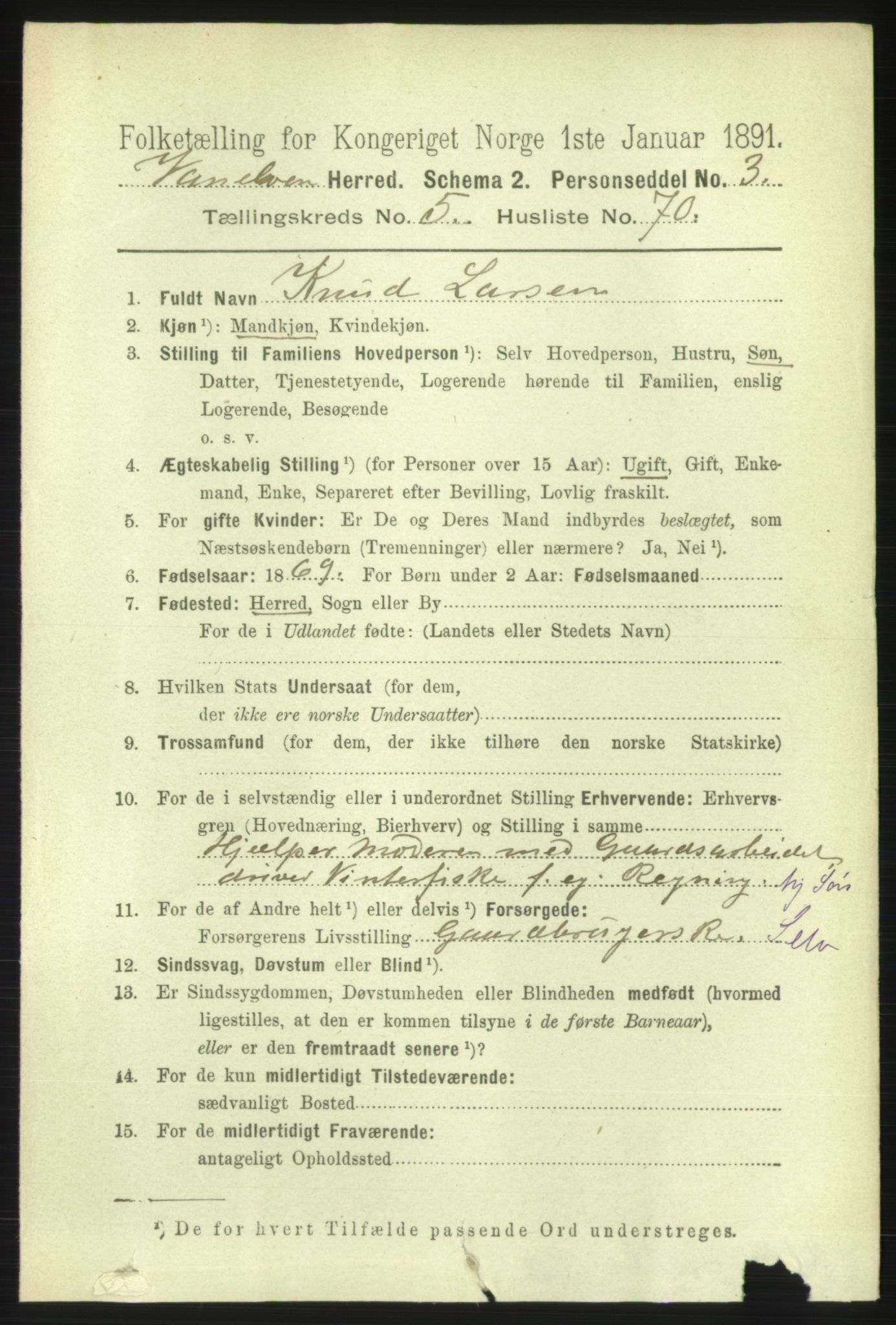 RA, 1891 census for 1511 Vanylven, 1891, p. 2612