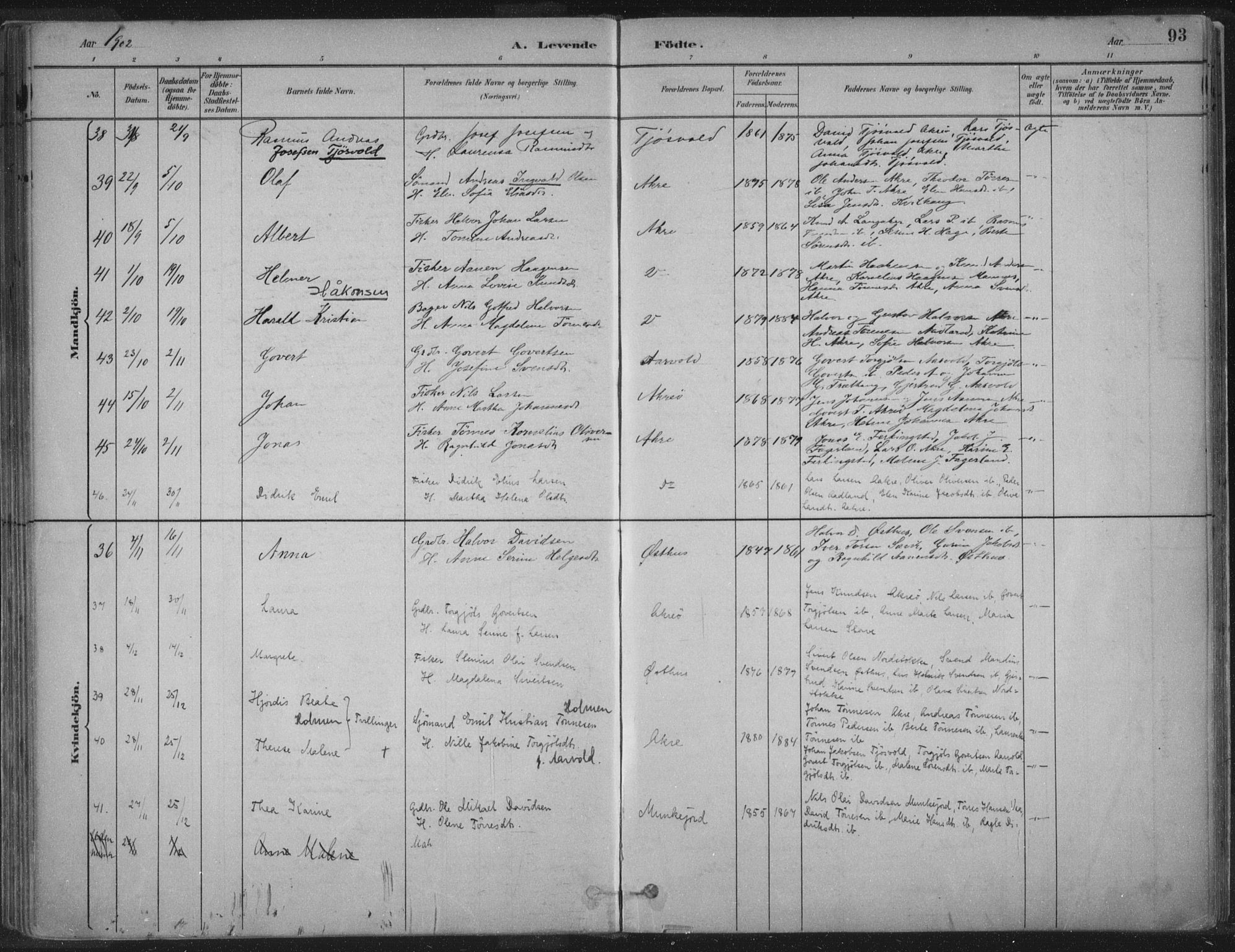 Kopervik sokneprestkontor, SAST/A-101850/H/Ha/Haa/L0004: Parish register (official) no. A 4, 1882-1905, p. 93