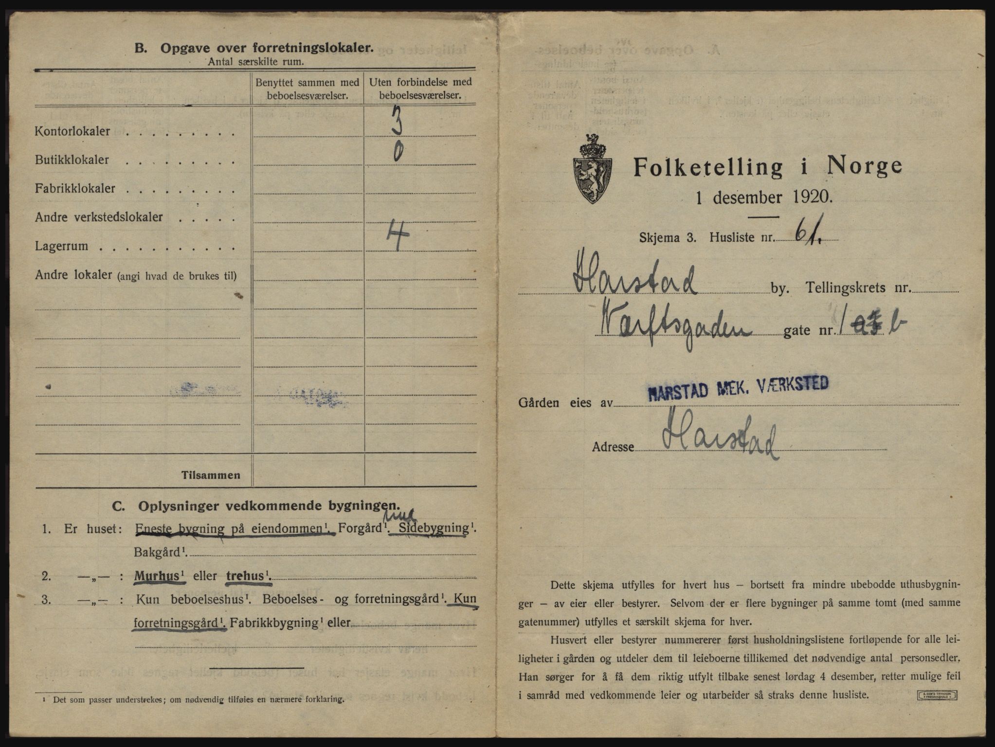 SATØ, 1920 census for Harstad, 1920, p. 225