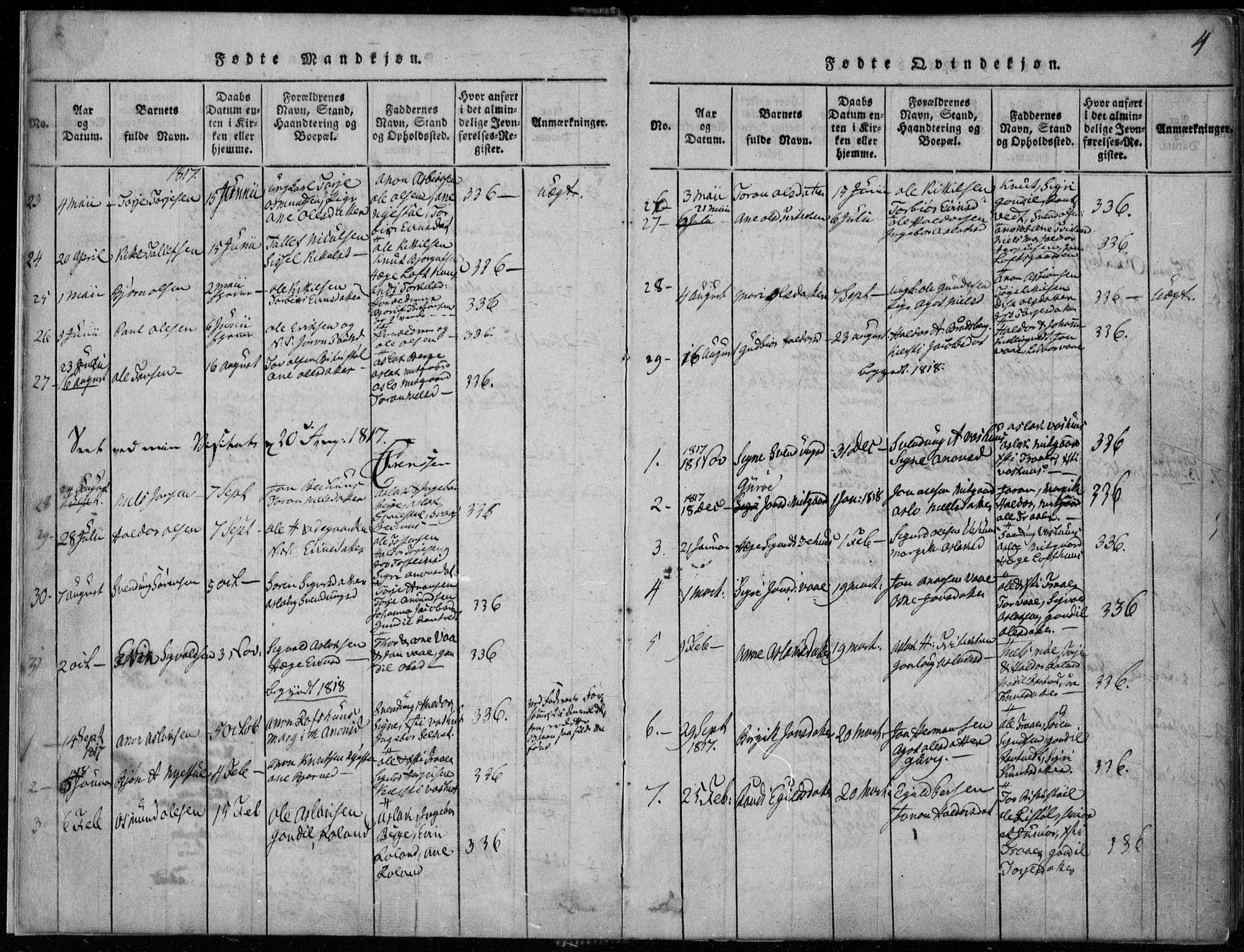 Rauland kirkebøker, SAKO/A-292/F/Fa/L0001: Parish register (official) no. 1, 1814-1859, p. 4