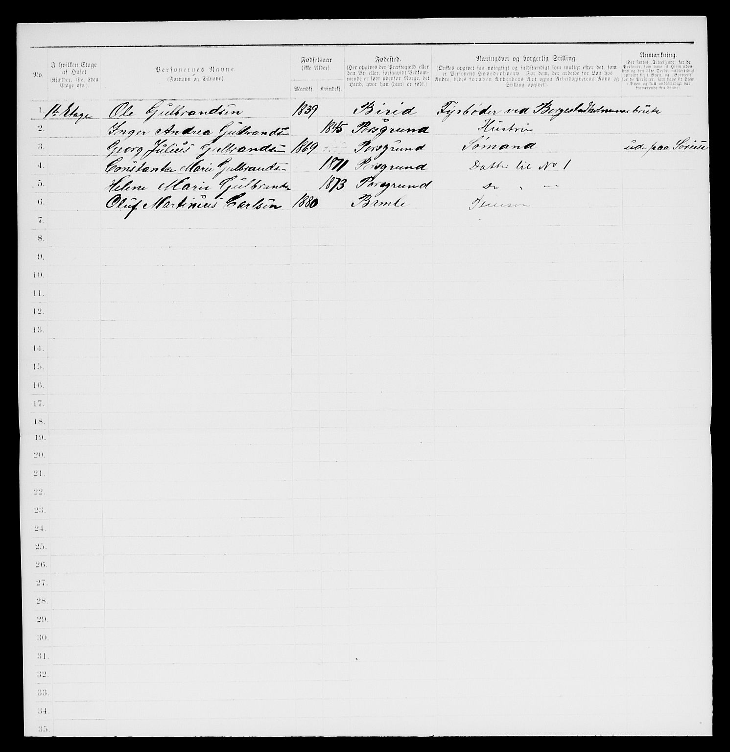 SAKO, 1885 census for 0805 Porsgrunn, 1885, p. 605