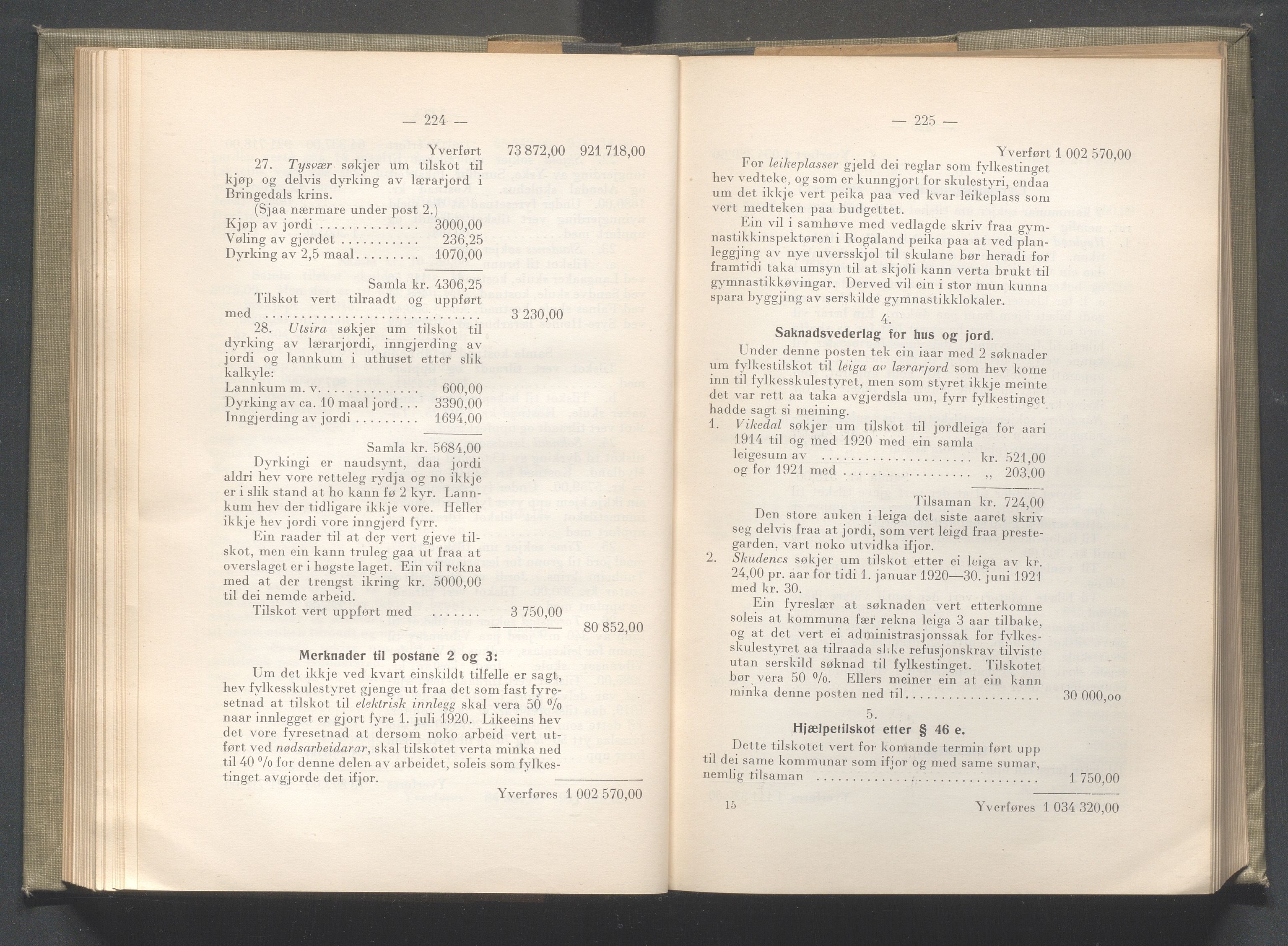 Rogaland fylkeskommune - Fylkesrådmannen , IKAR/A-900/A/Aa/Aaa/L0041: Møtebok , 1922, p. 224-225