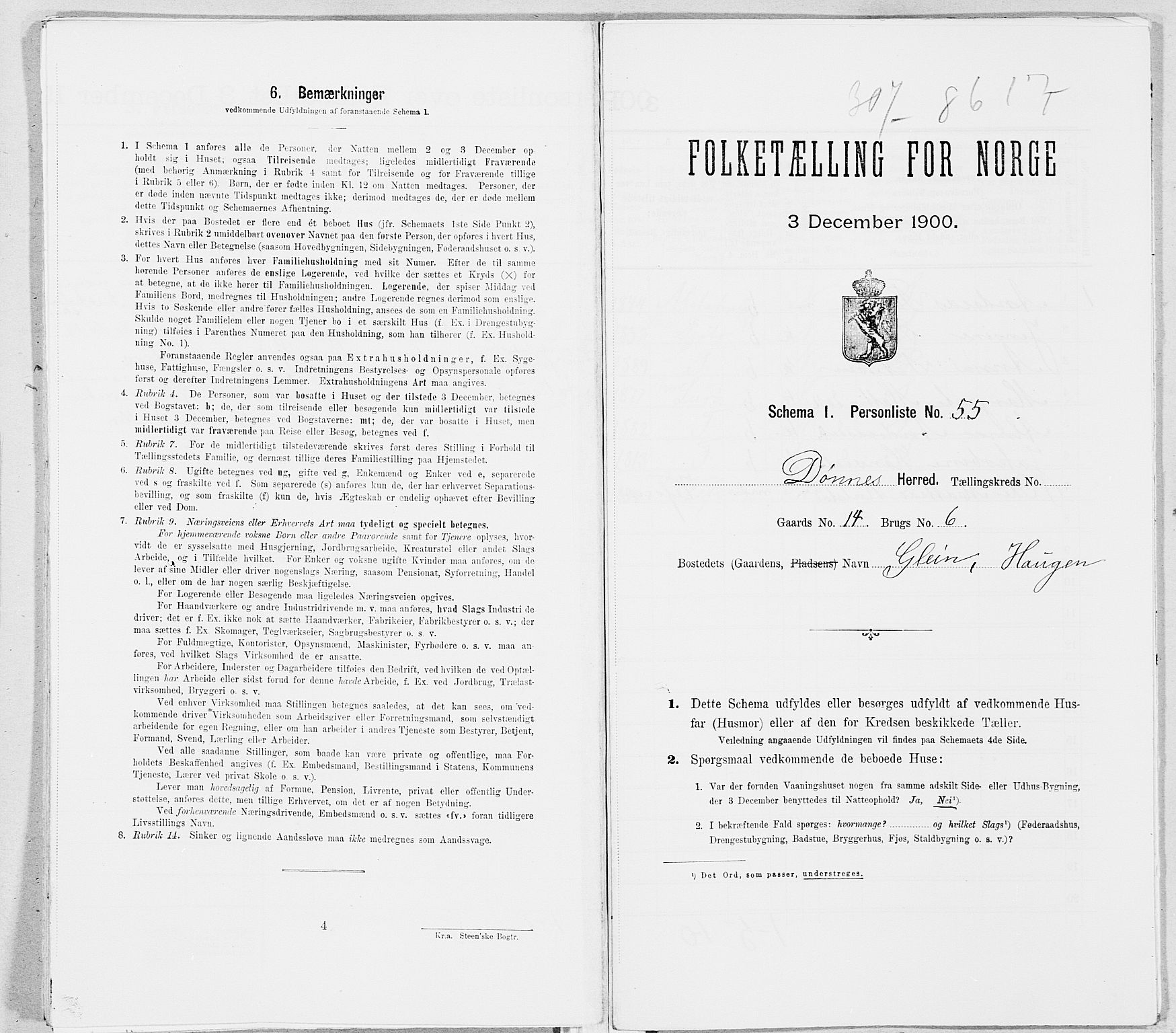 SAT, 1900 census for Dønnes, 1900, p. 343