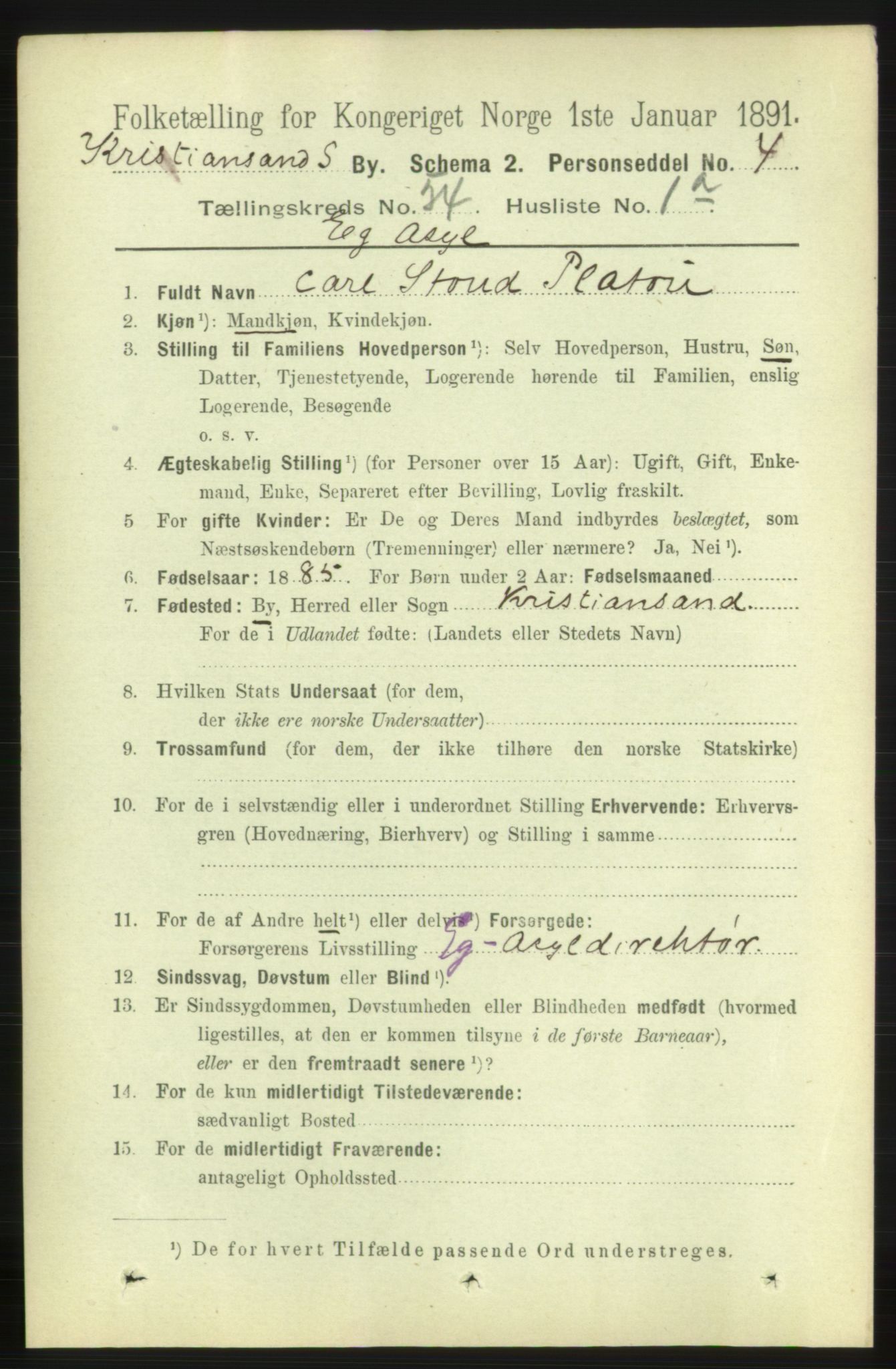 RA, 1891 census for 1001 Kristiansand, 1891, p. 15368