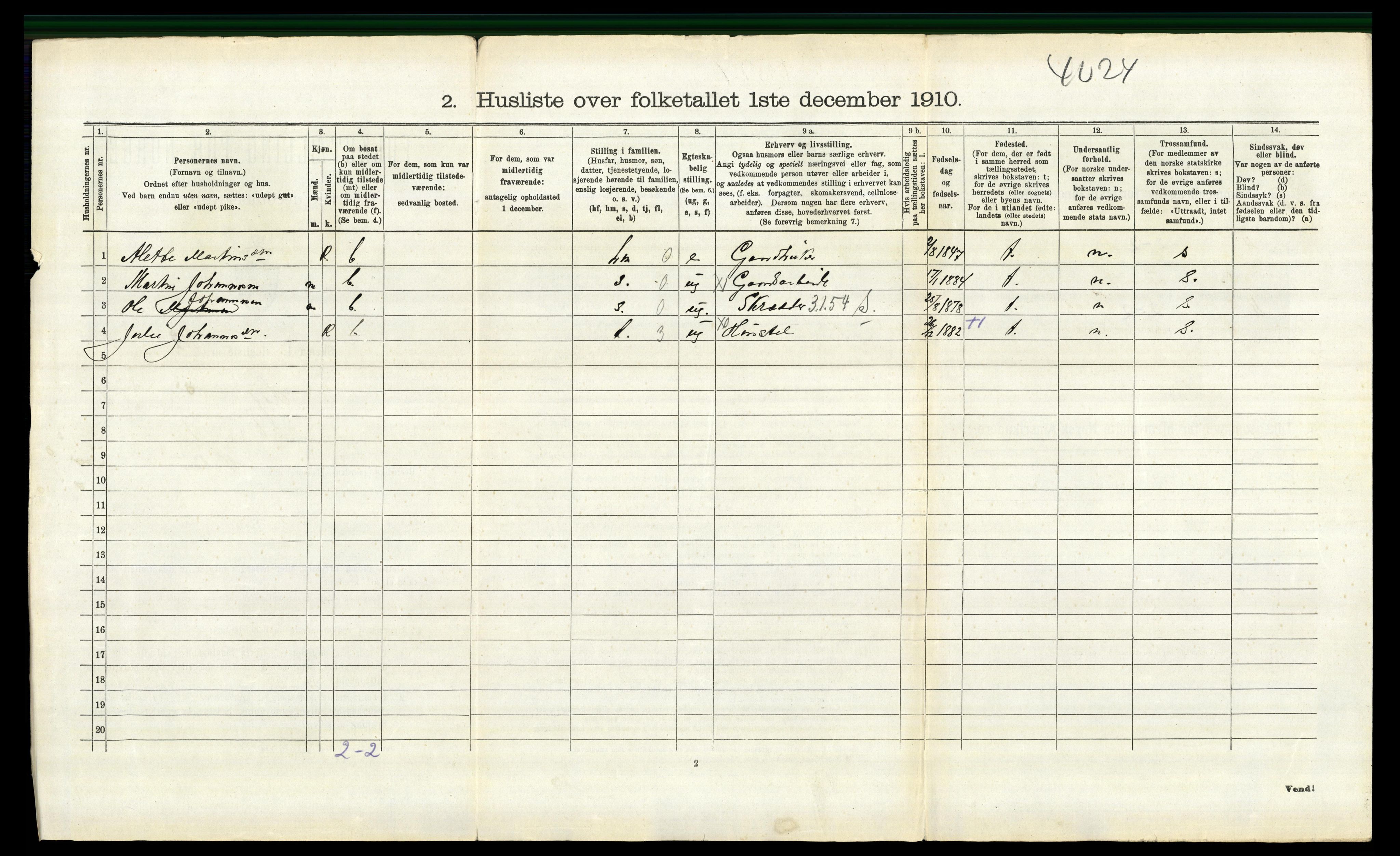 RA, 1910 census for Hof, 1910, p. 257