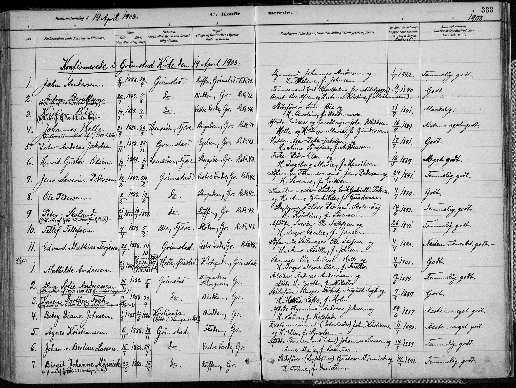 Grimstad sokneprestkontor, SAK/1111-0017/F/Fa/L0003: Parish register (official) no. A 2, 1882-1912, p. 333